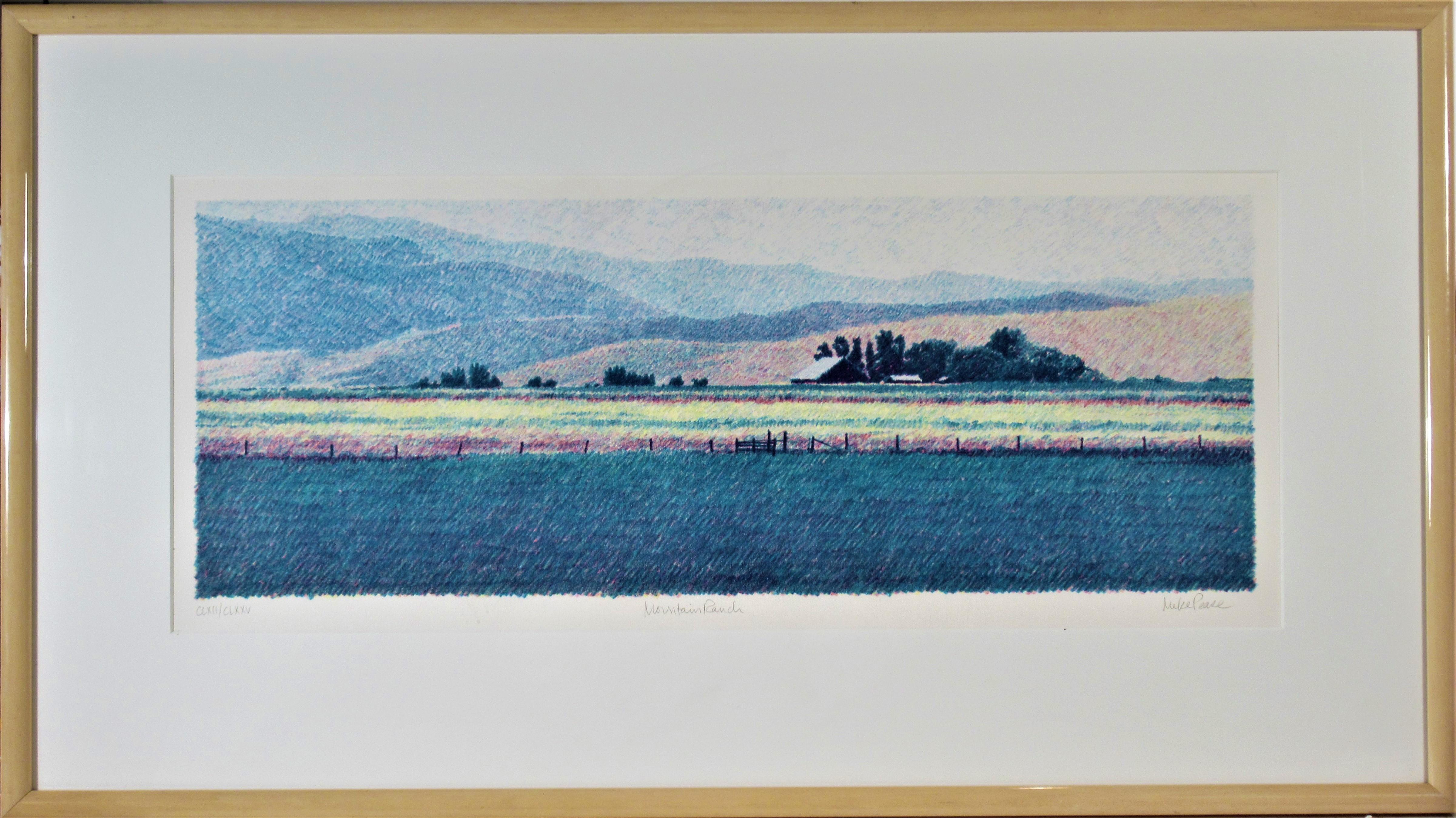Michael (Mike) Pease Landscape Print - "Mountain Ranch" - Large color lithograph