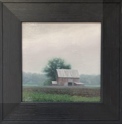 "Barn in the Rain" (2025), Original Midwestern Farm Landscape, Oil Painting