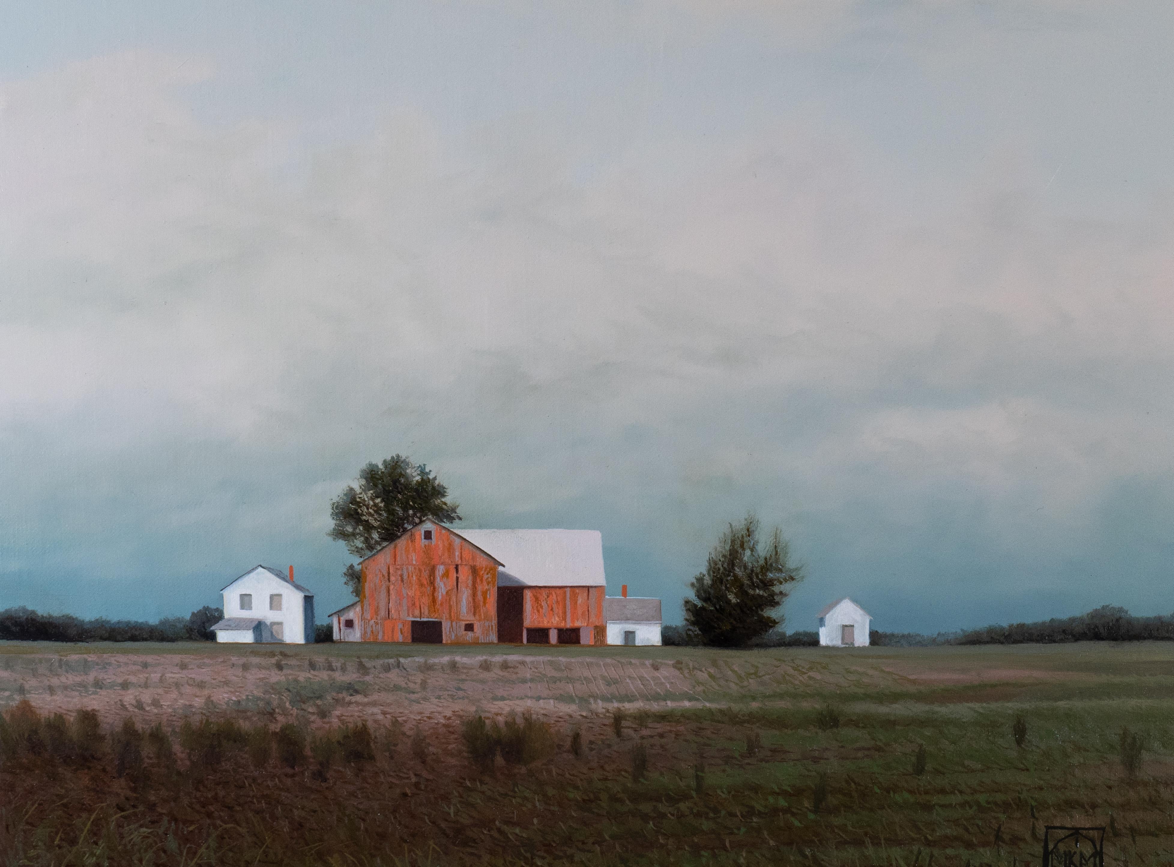 "Homestead" (2024) de Michael Miller, Pintura al óleo original de un paisaje del Medio Oeste