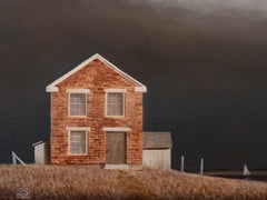 "Casa del lago" (2024) de Michael Miller, pintura al óleo original de un paisaje del Medio Oeste