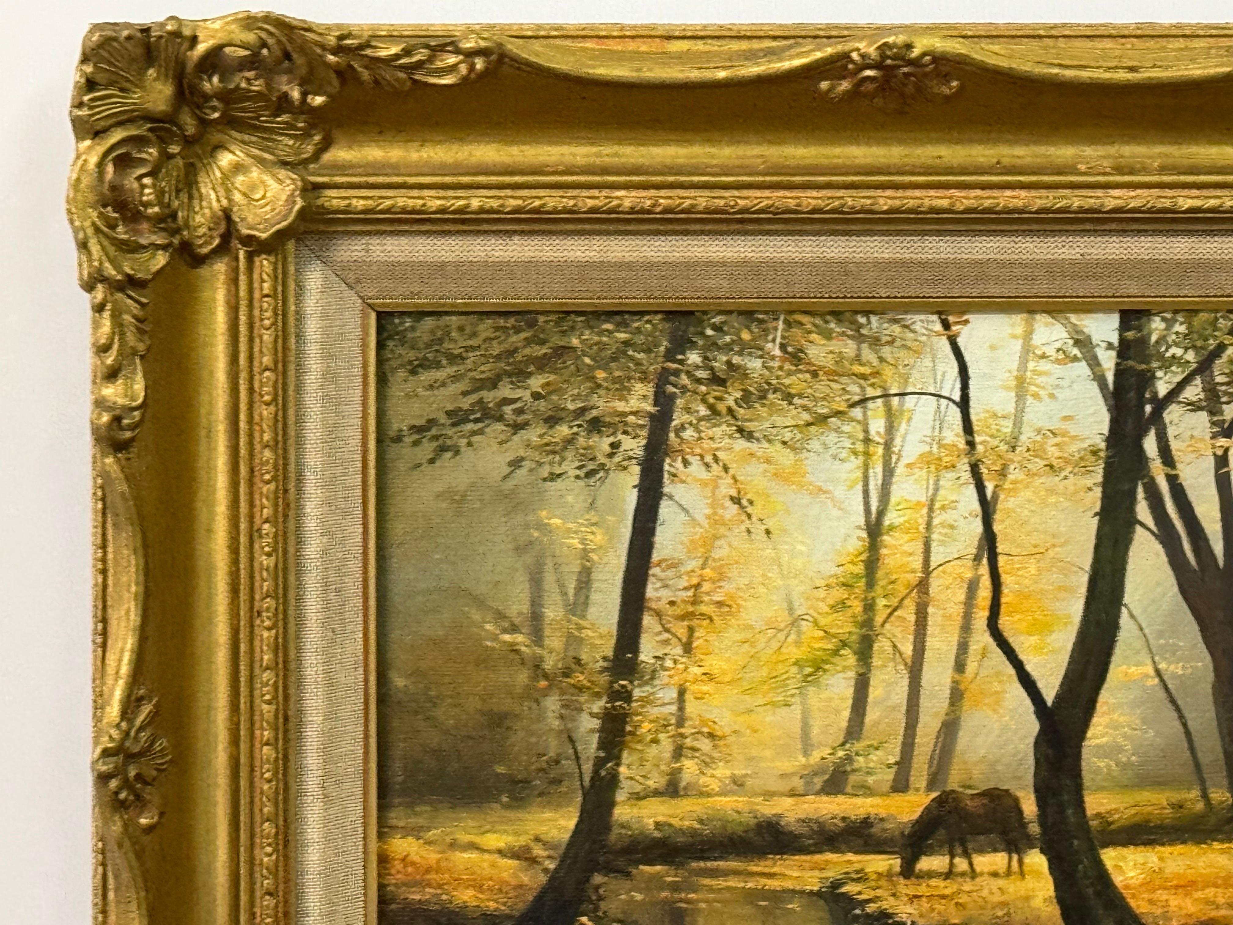 Caballo junto al río en el bosque de la campiña inglesa por un artista británico en venta 9