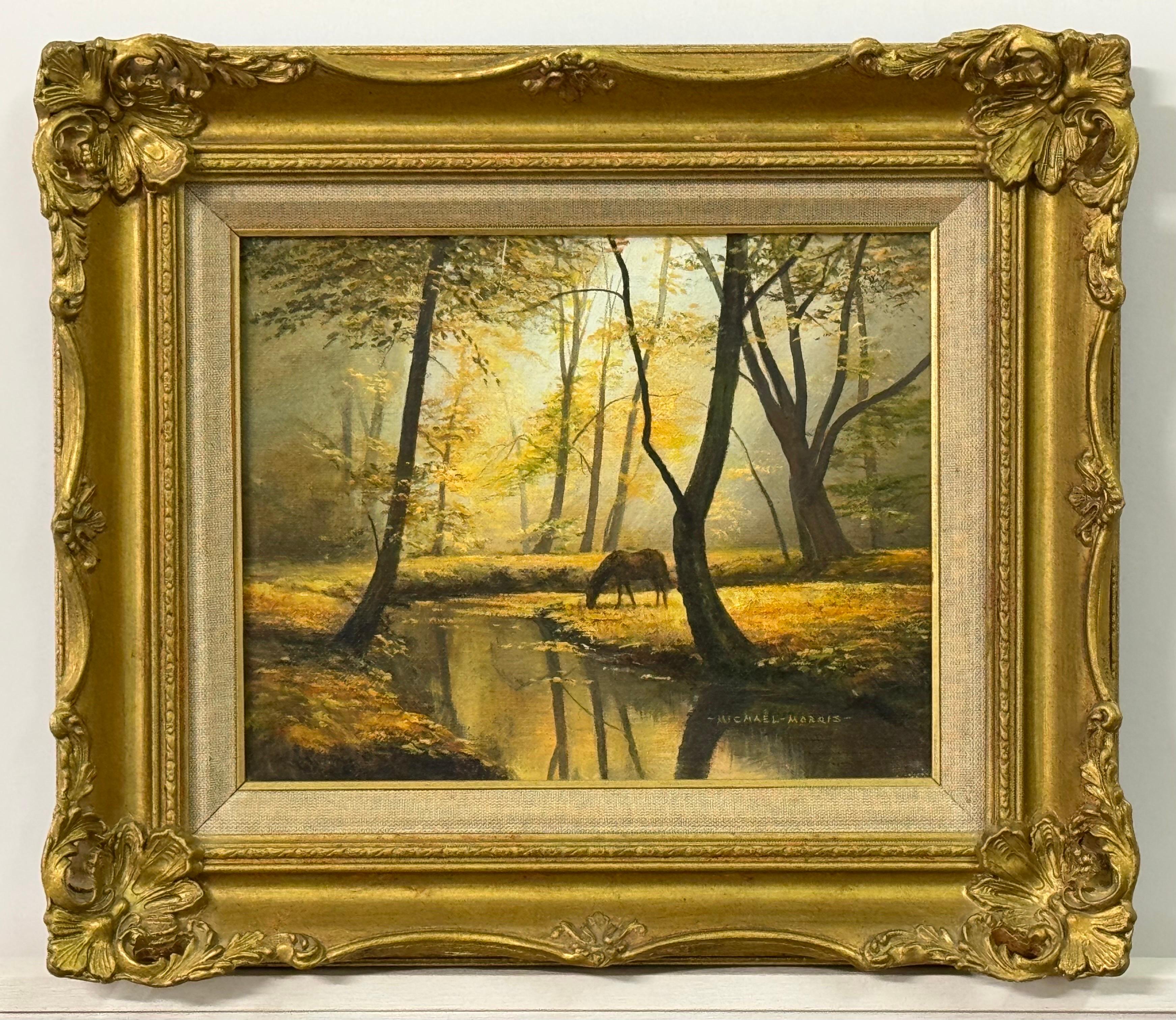 Caballo junto al río en el bosque de la campiña inglesa por un artista británico en venta 1