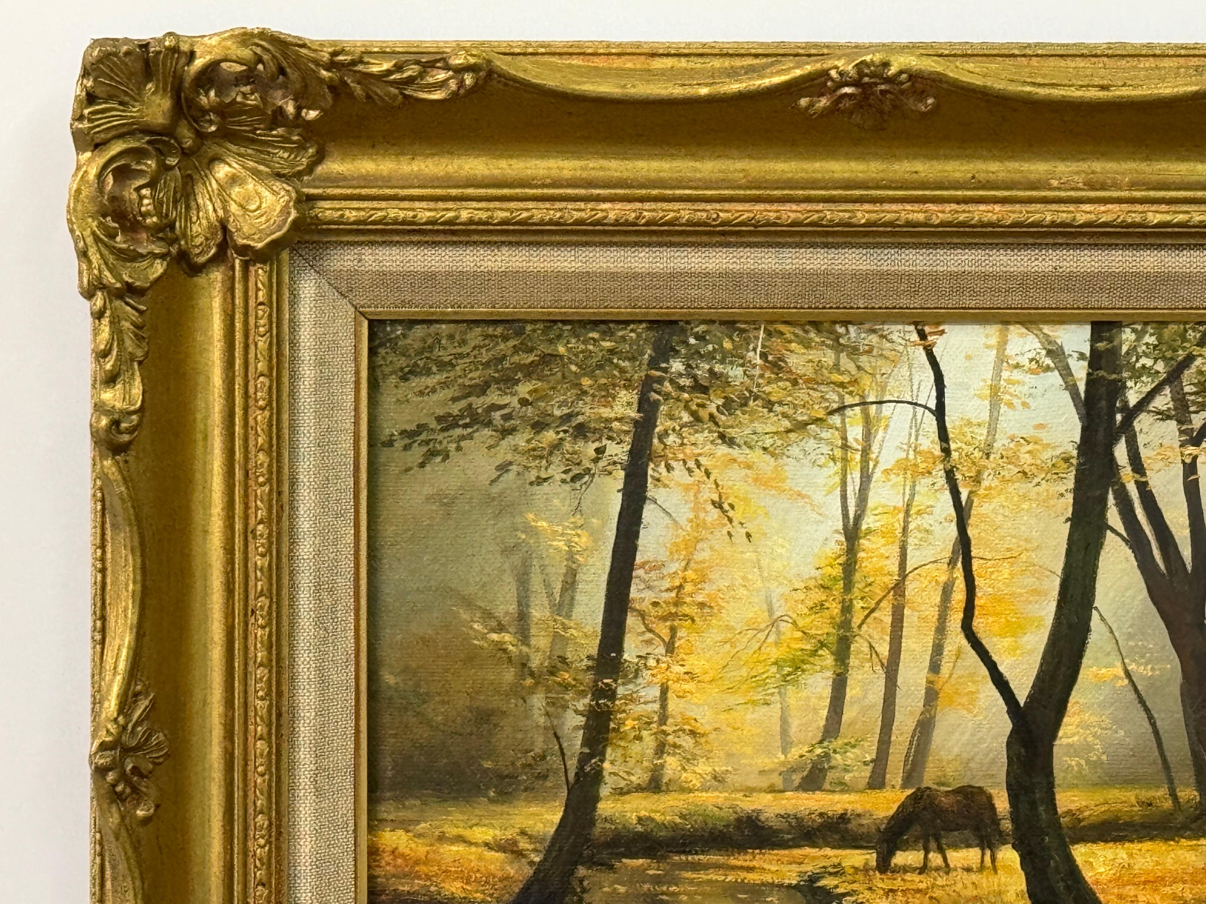 Caballo junto al río en el bosque de la campiña inglesa por un artista británico en venta 4