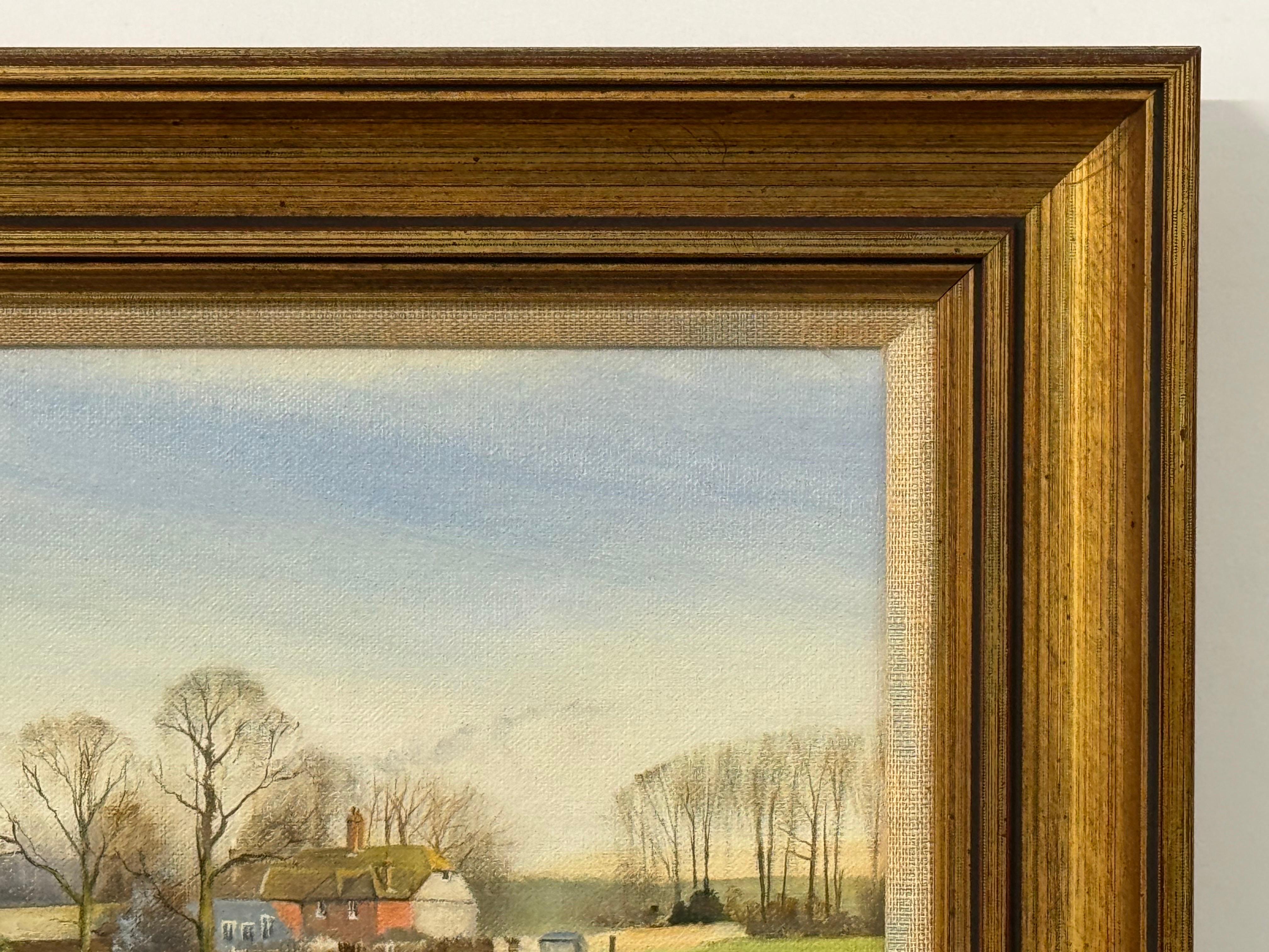 Scène de campagne paisible avec ferme, champs ouverts, lumière douce et Nostalgia en vente 3