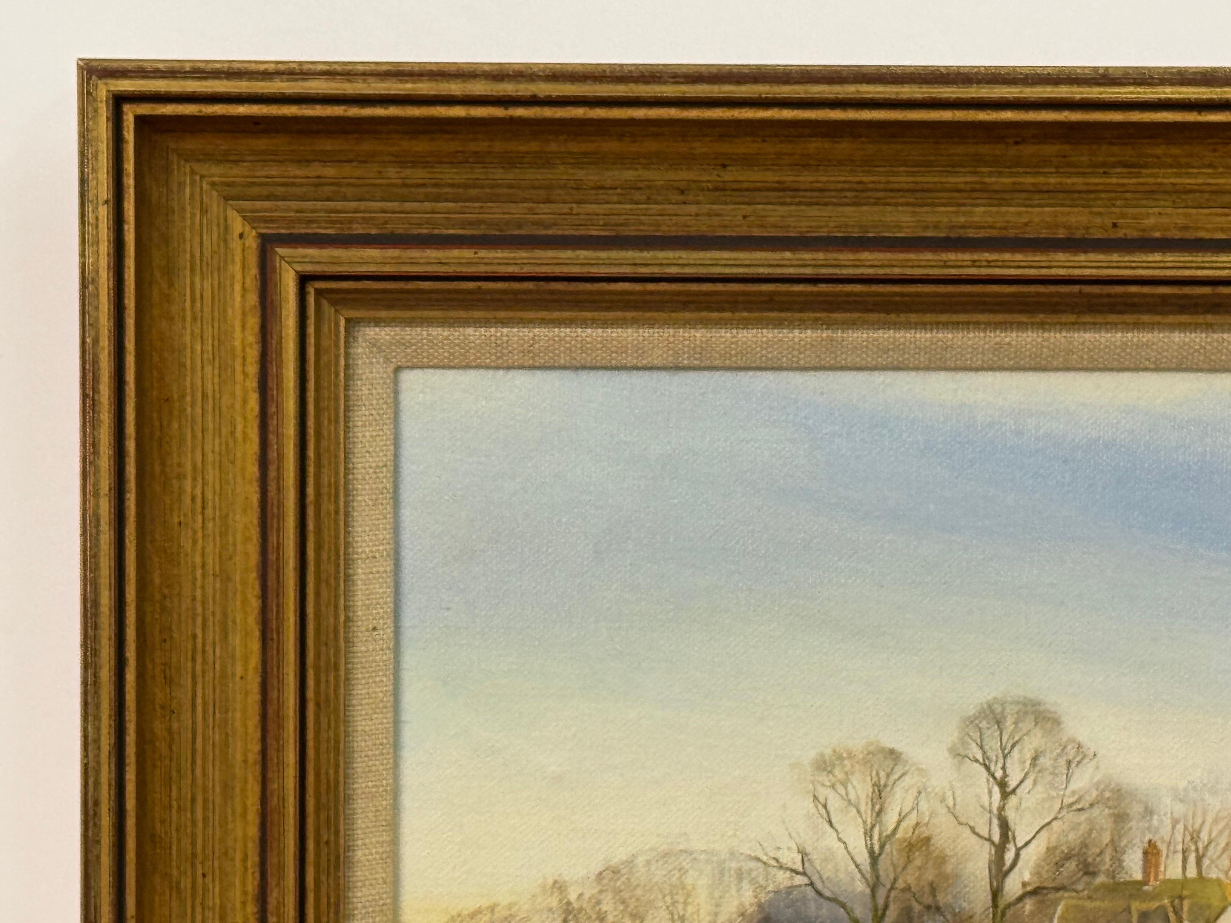 Scène de campagne paisible avec ferme, champs ouverts, lumière douce et Nostalgia en vente 4