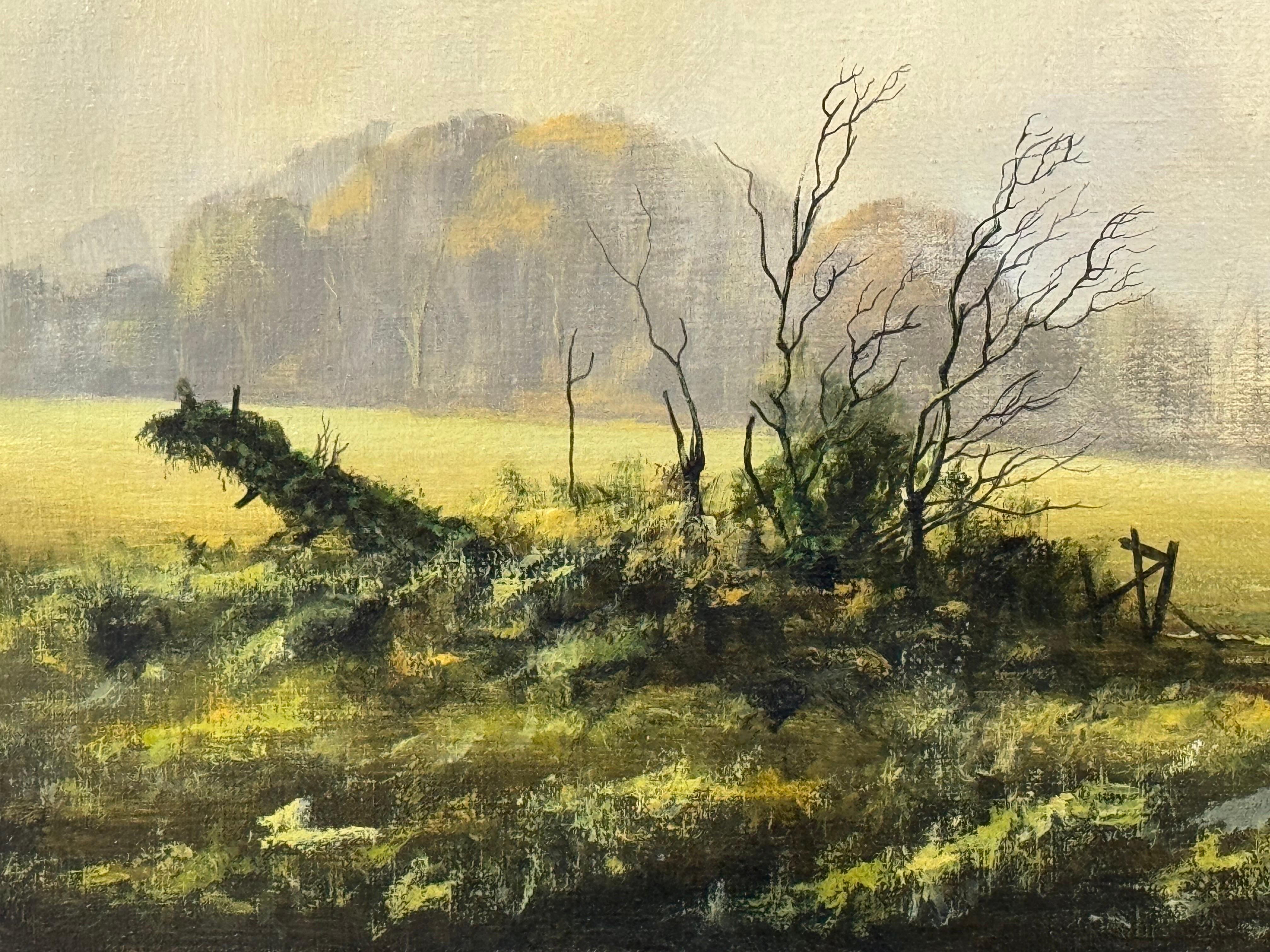 Winter Field on Overcast Farmland in the English Countryside by British Artist, Michael Morris (1938-2010)

Art measures 30 x 20 inches
Unframed

This painting, with its soft, atmospheric landscape, features bare trees and a moody countryside under