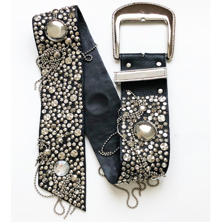 ✨ Michael Morrison 36 IN Belt Silver Studded Black Leather Swarovski festival Michael morrison belt/1000 - Gem main image 2