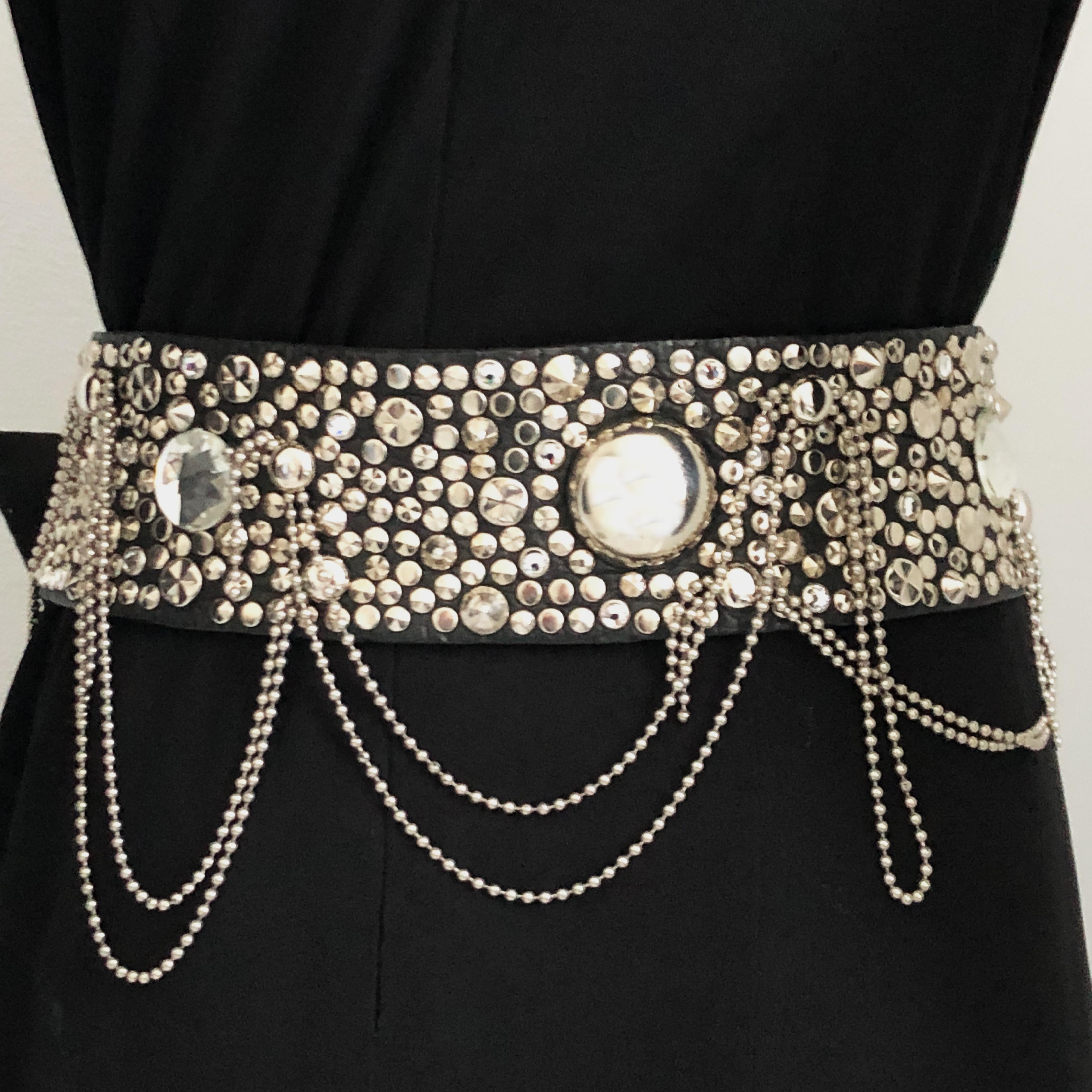Women's Michael Morrison MX Inc Wide Belt Chains Studs Crystals Embellished Sz S