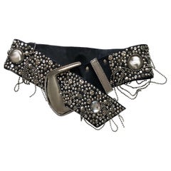 Michael Morrison MX Inc Wide Belt Chains Studs Crystals Embellished Sz S