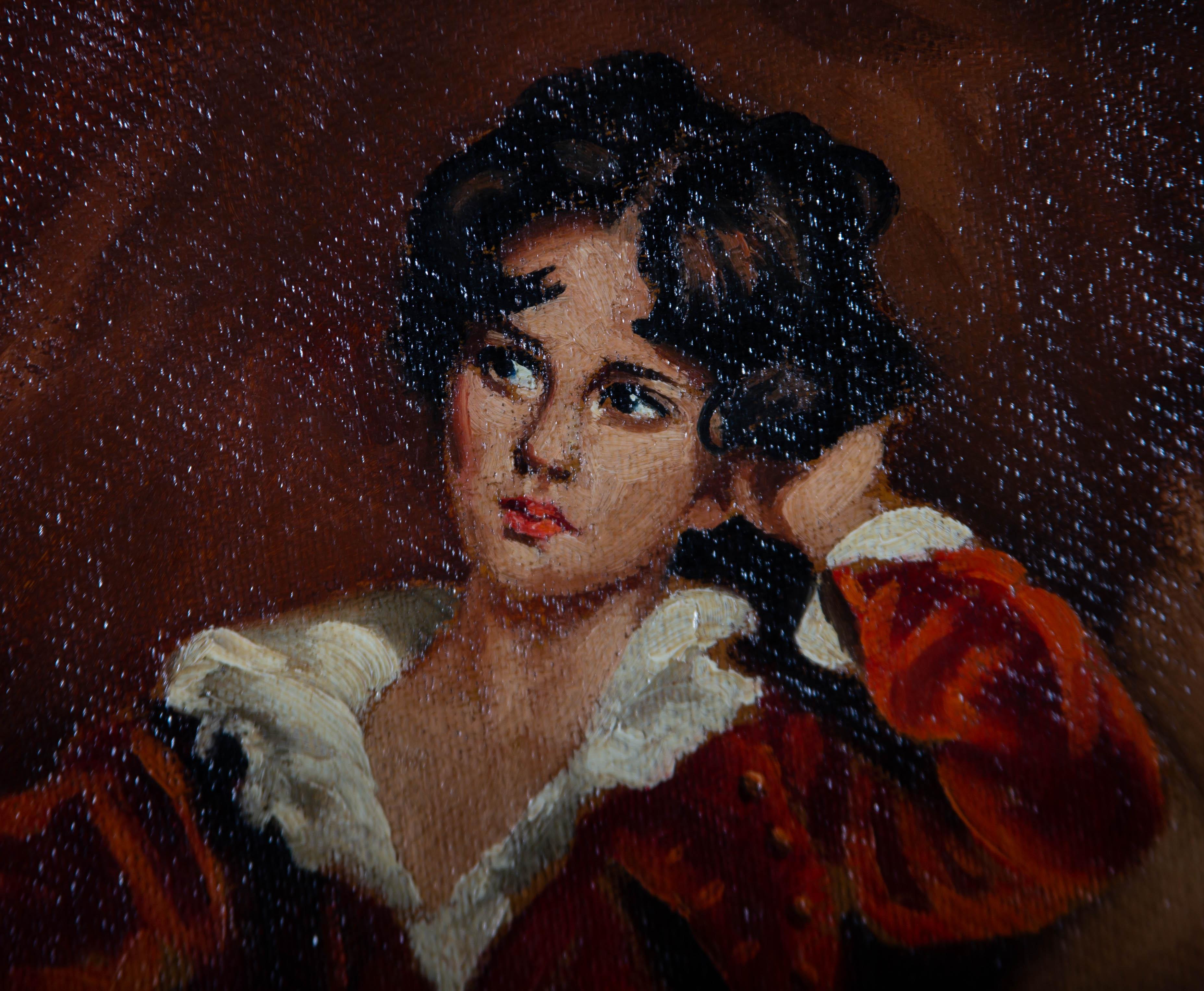 A contemporary copy of Sir Thomas Lawrence's PRA FRS (1769-1830) painting 'Master Lambton' (1825), popularly known as 'The Red Boy'. Presented in an ornate gilt-effect wooden frame. Signed to the lower-right edge. On canvas board.
