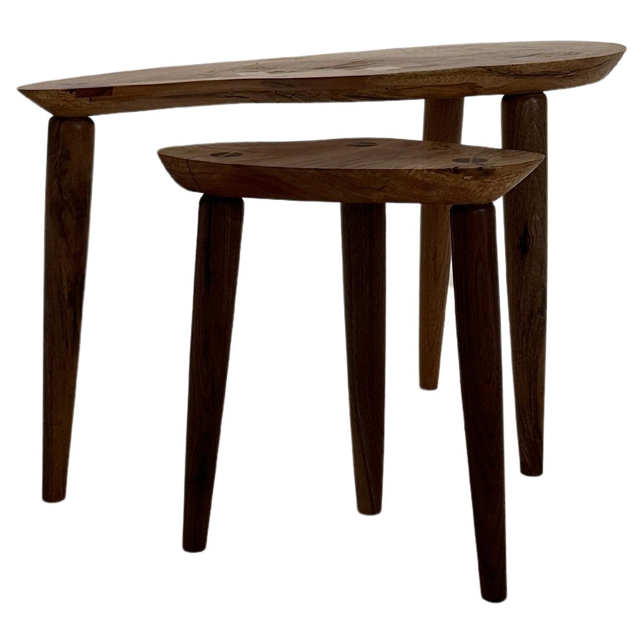 Michael Oates - London Plane & Walnut Catty Wampus Nesting Tables