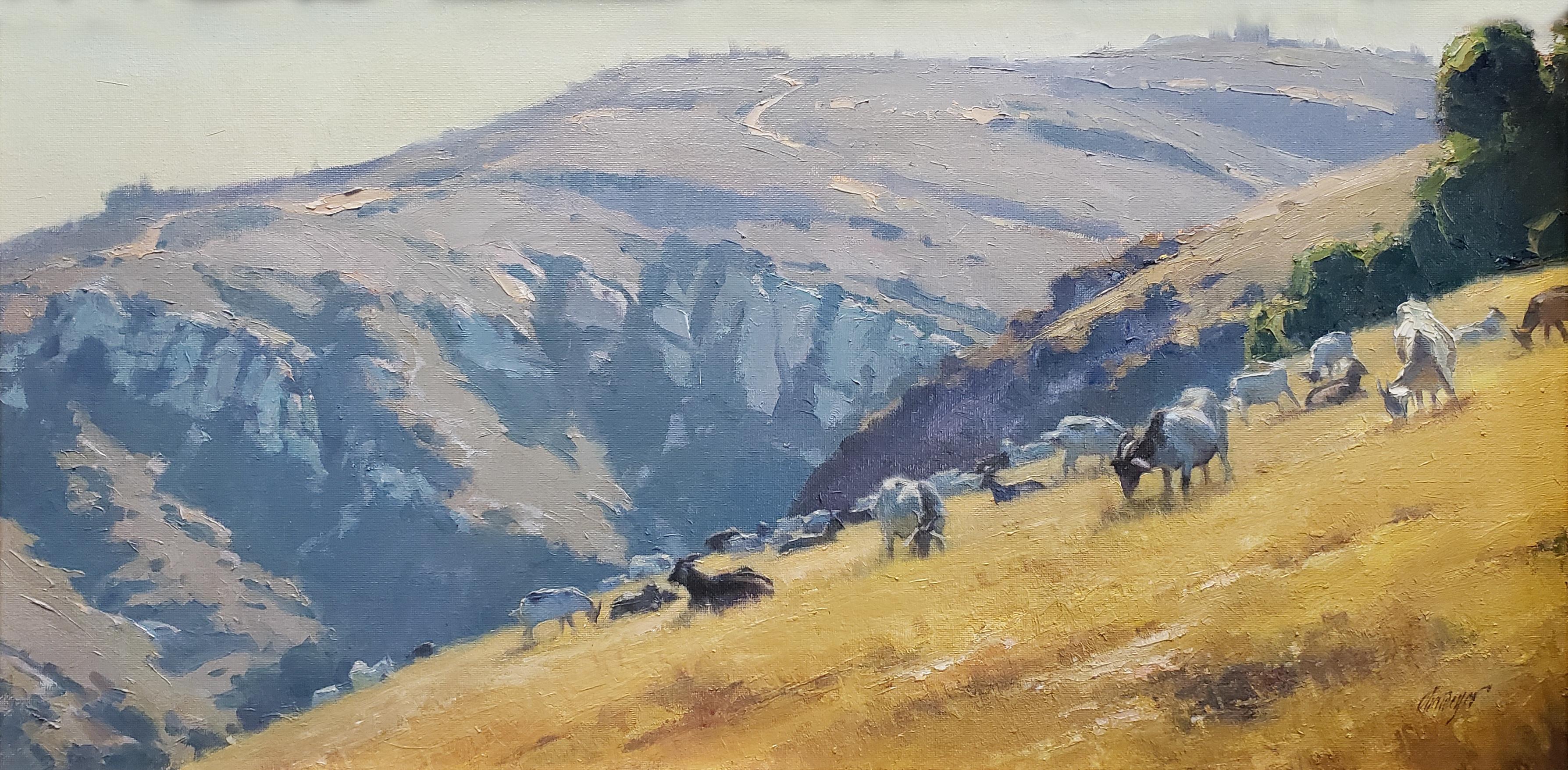 Cliff Side Dining; Above Canon Acres, Laguna Beach - Realist Painting by Michael Obermeyer