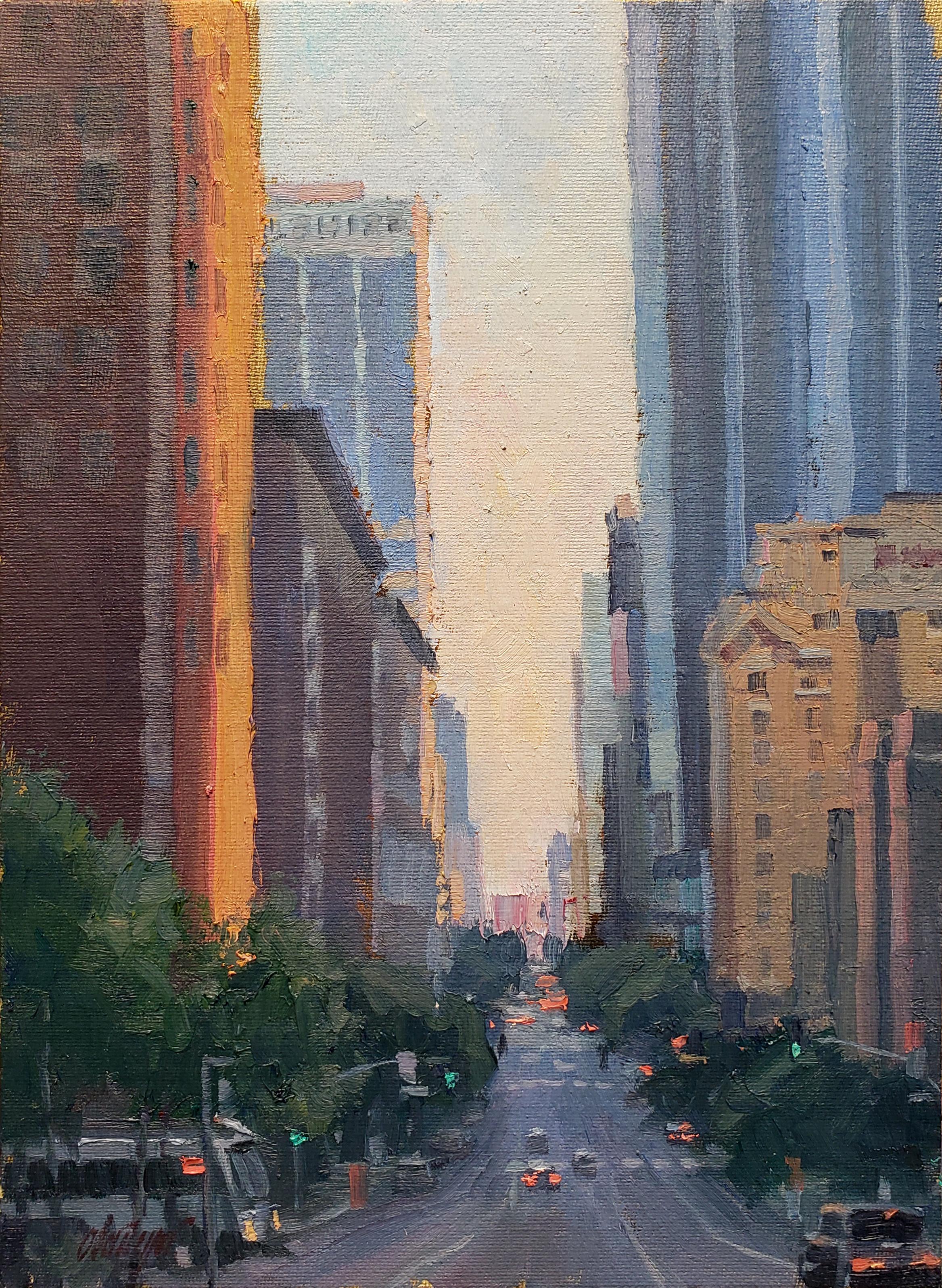 Flower Street Canyon; Los Angeles - Painting di Michael Obermeyer