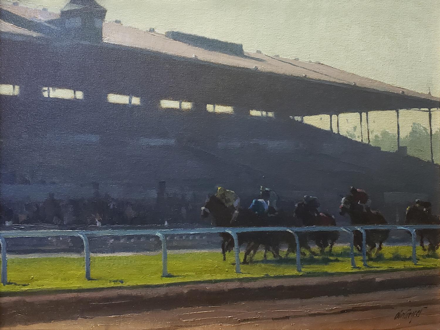 Heading for the Finish; Santa Anita - Painting by Michael Obermeyer