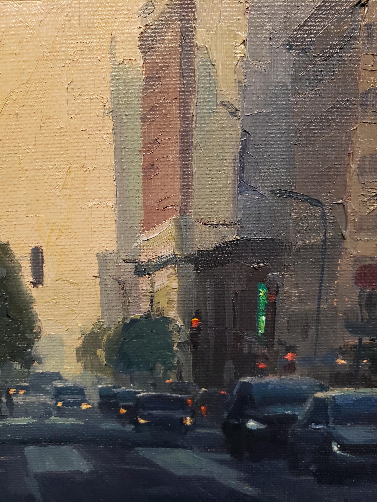 Seventh and Hill, Los Angeles - Realist Painting by Michael Obermeyer
