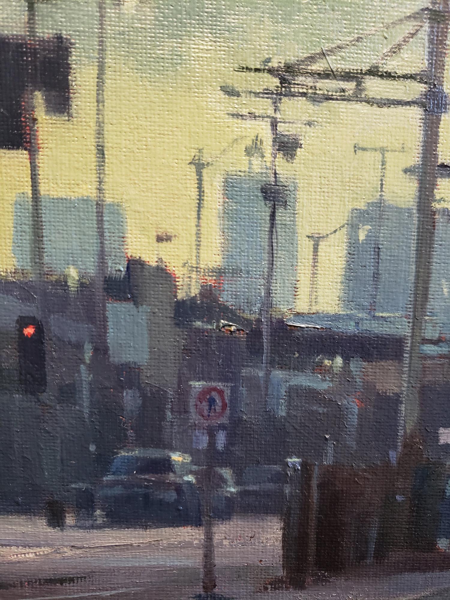 The Pico/ Aliso Station; First St., Los Angeles - Realist Painting by Michael Obermeyer