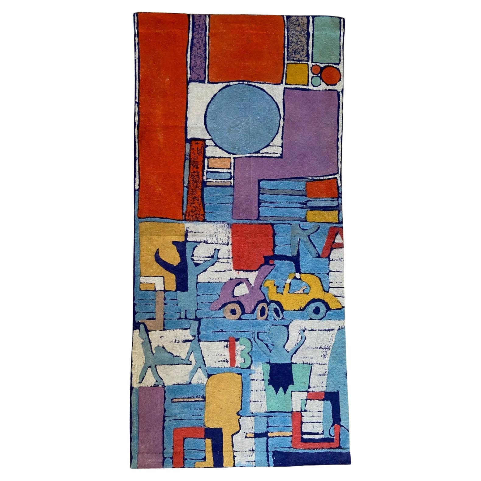 Michael O'Connell, "car crash", paste resist painting on woven textile, 1950s For Sale