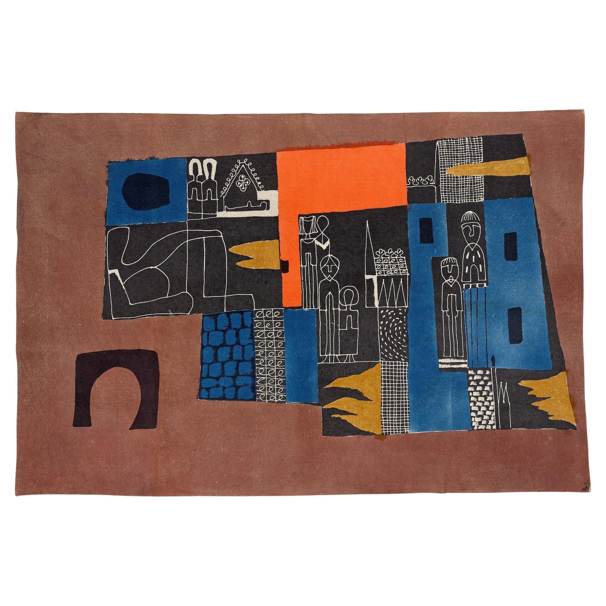 Michael O'Connell, suspension murale, peinture unique sur tissu, années 1950 Royaume-Uni en vente