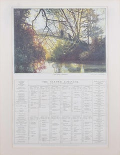Vintage The River Cherwell, Oxford 1981 almanac lithograph after Michael Oelman 