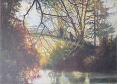 Der Fluss Cherwell, Oxford, Lithographie des 20. Jahrhunderts von Michael Oelman 