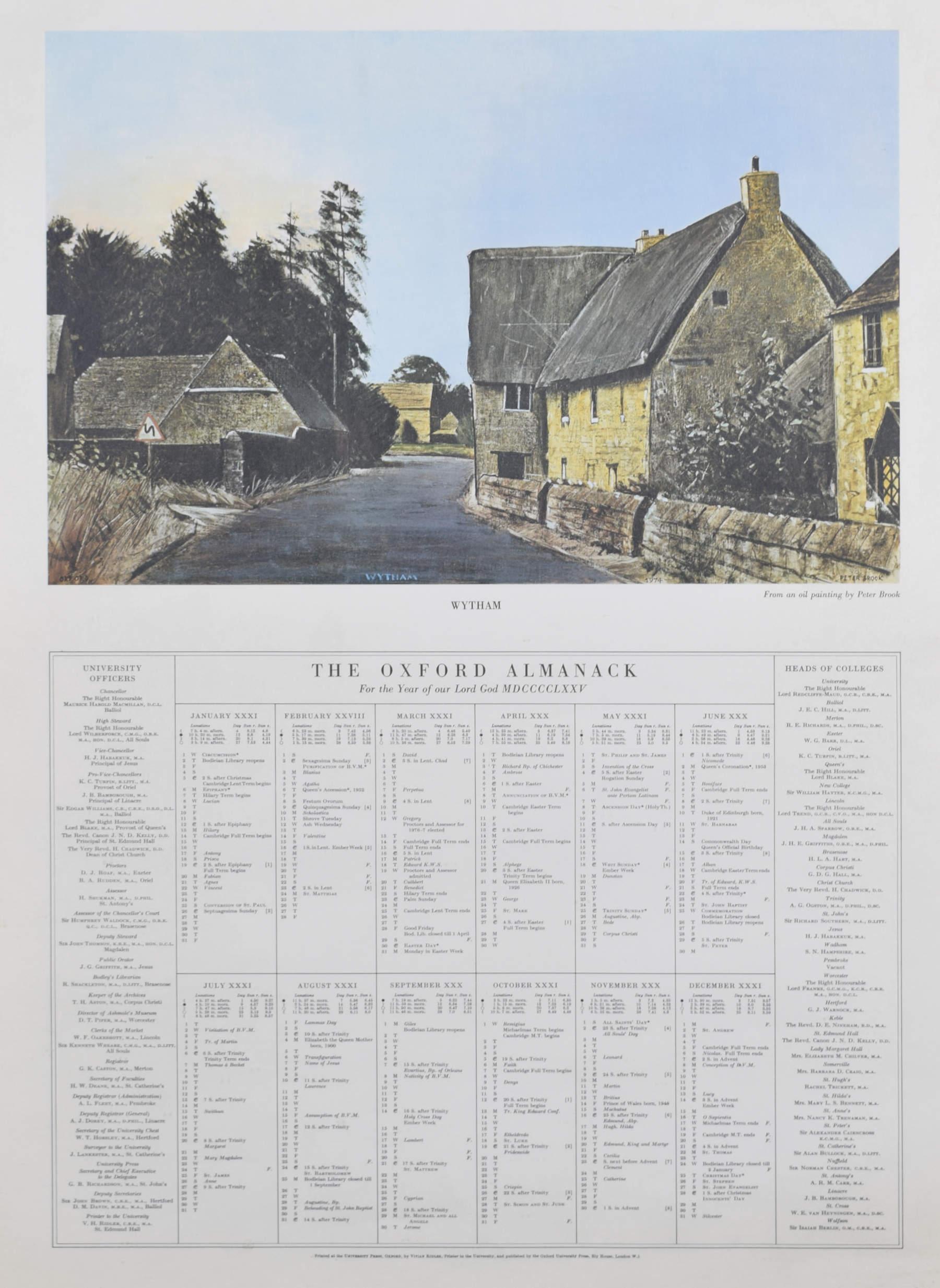 Michael Oelman Landscape Print - Wytham, Oxfordshire Oxford Almanac 1975 lithograph after Peter Brooke