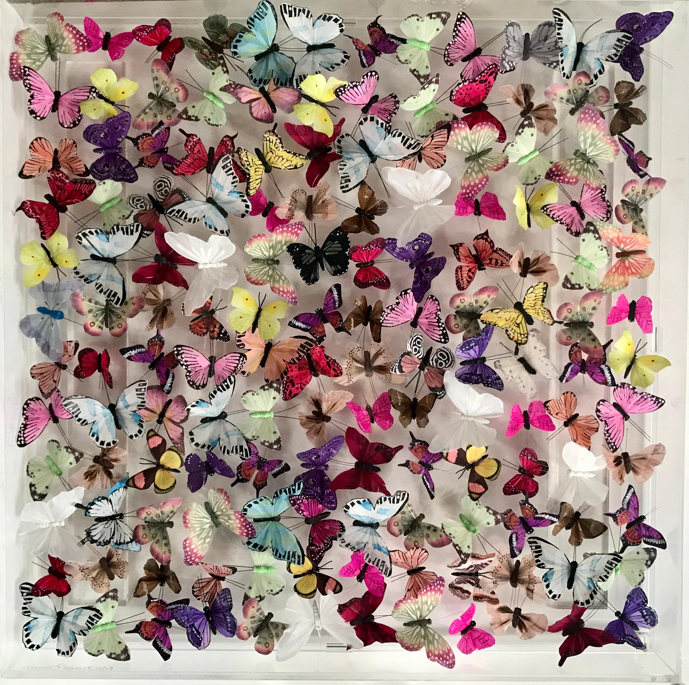 Melange II, Art déco, abstrakt, Schmetterlinge, Federn, Contemporary, Natur – Mixed Media Art von Michael Olsen