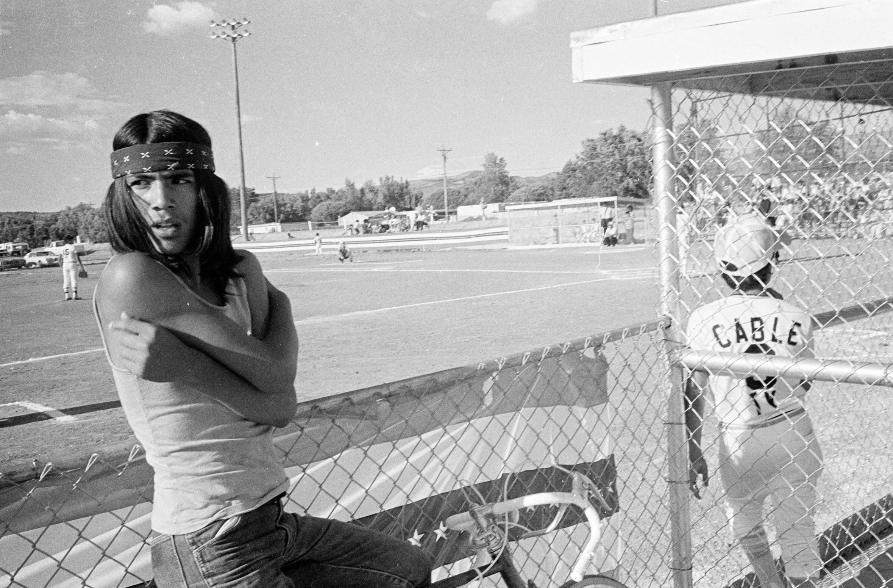Landscape Photograph Michael Ormerod - Young Navajo at Baseball - Black and White Monochrome Large Photographic Print