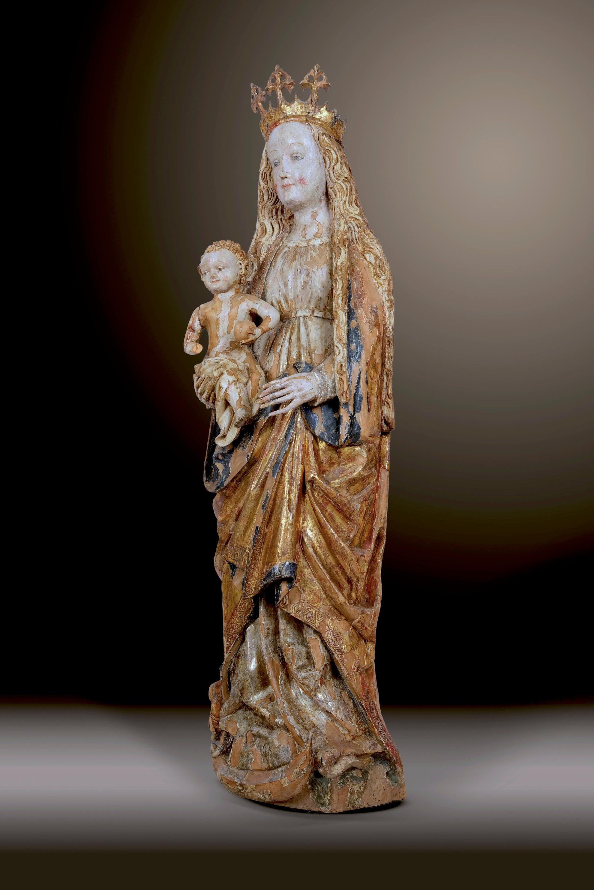 CRESCENT MOON MADONNA - Brown Figurative Sculpture by Michael Pacher