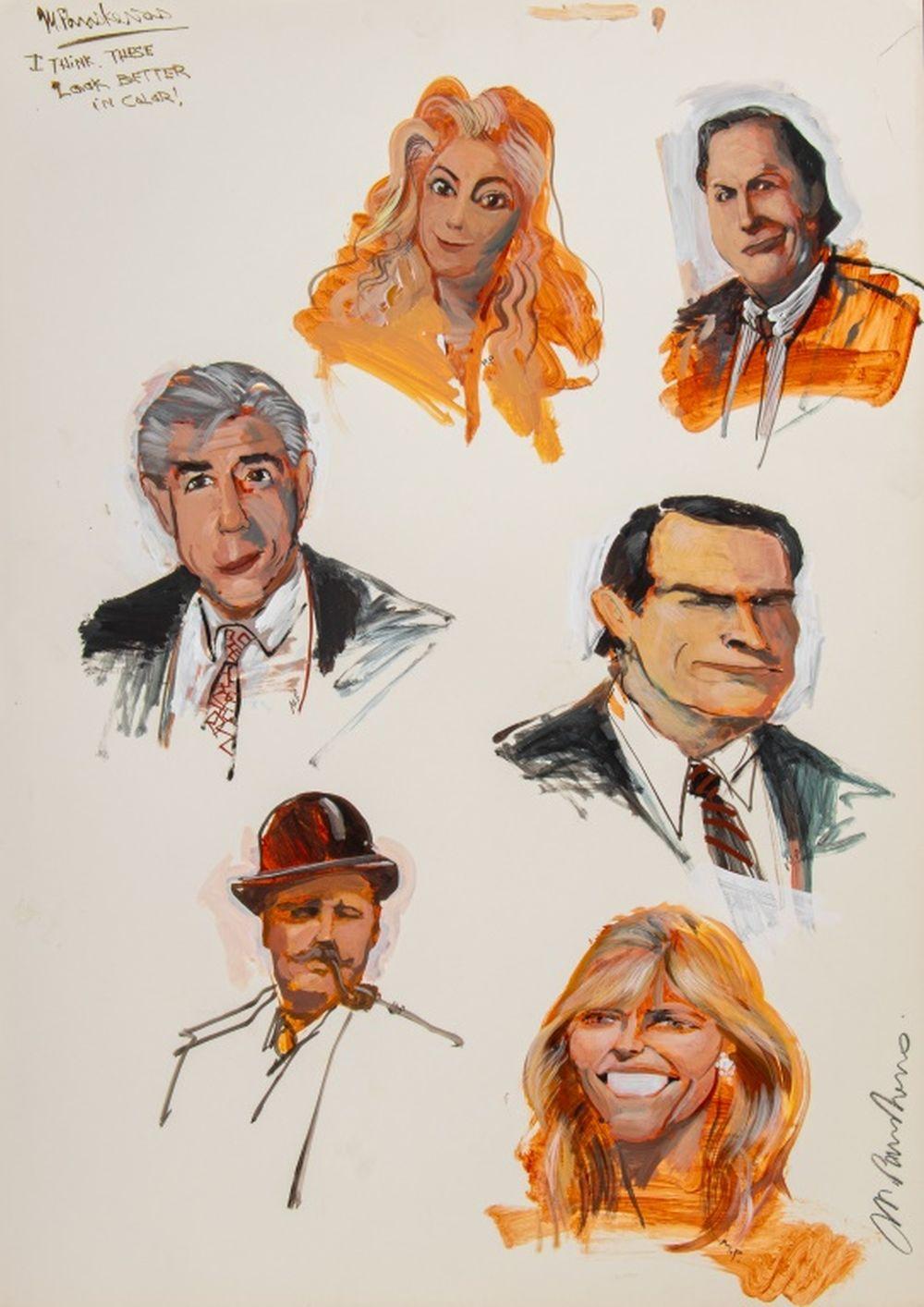 Celebrity Caricature Compositions, 2 - Painting by Michael Paraskevas