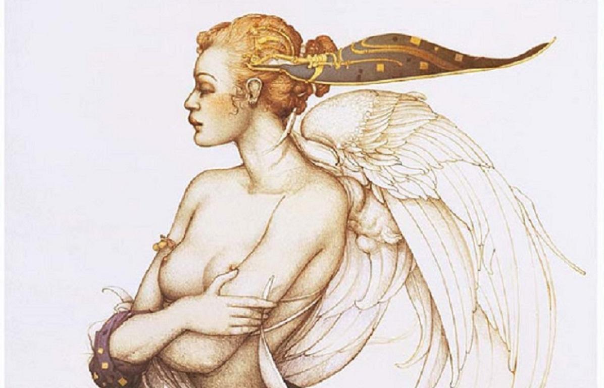 Golden Salamander Lithographie Engel nackte Frau Dame auf Lager – Print von Michael Parkes