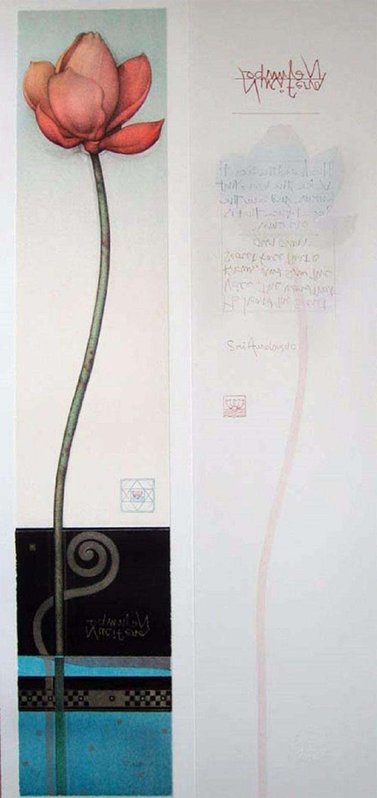 Michael Parkes Still-Life Print - Lotus Flower Handpulled Stone Lithograph In Stock 