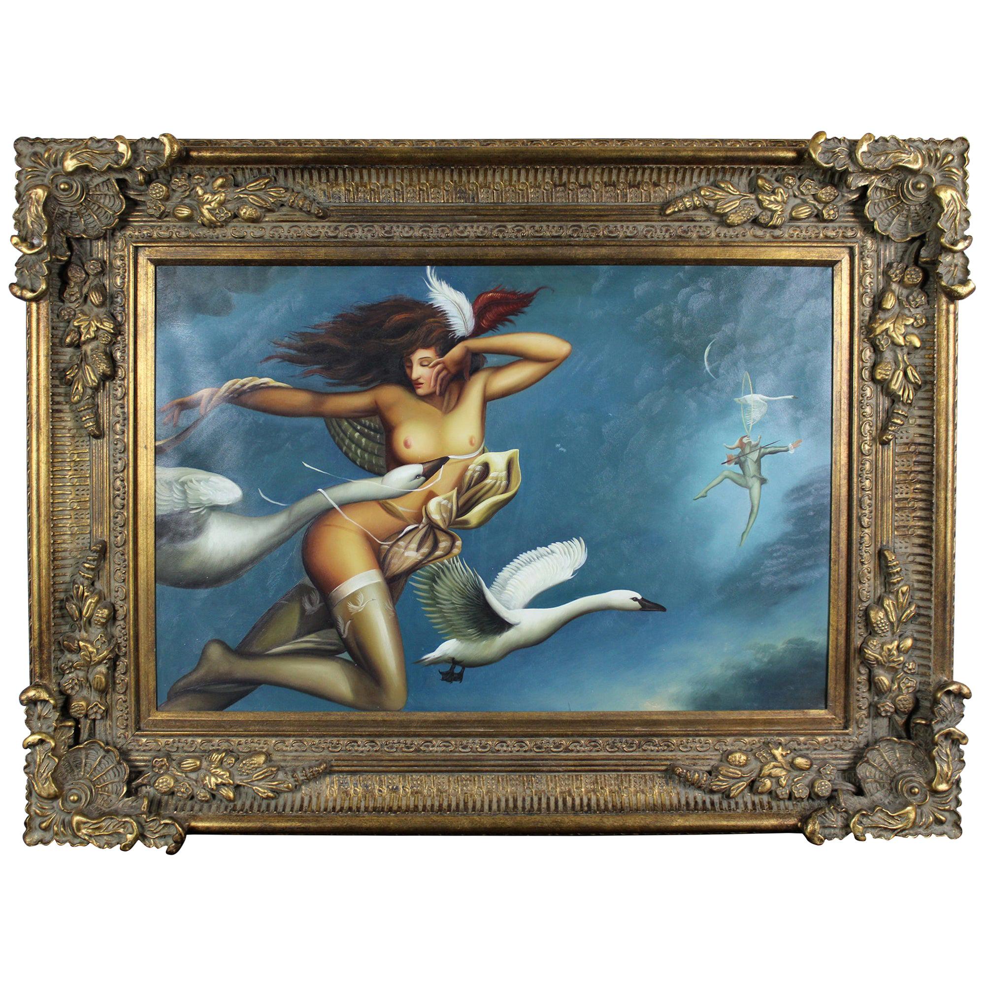 Michael Parkes "Night Flight" Limited Edition Giclee on Canvas Nude Swans