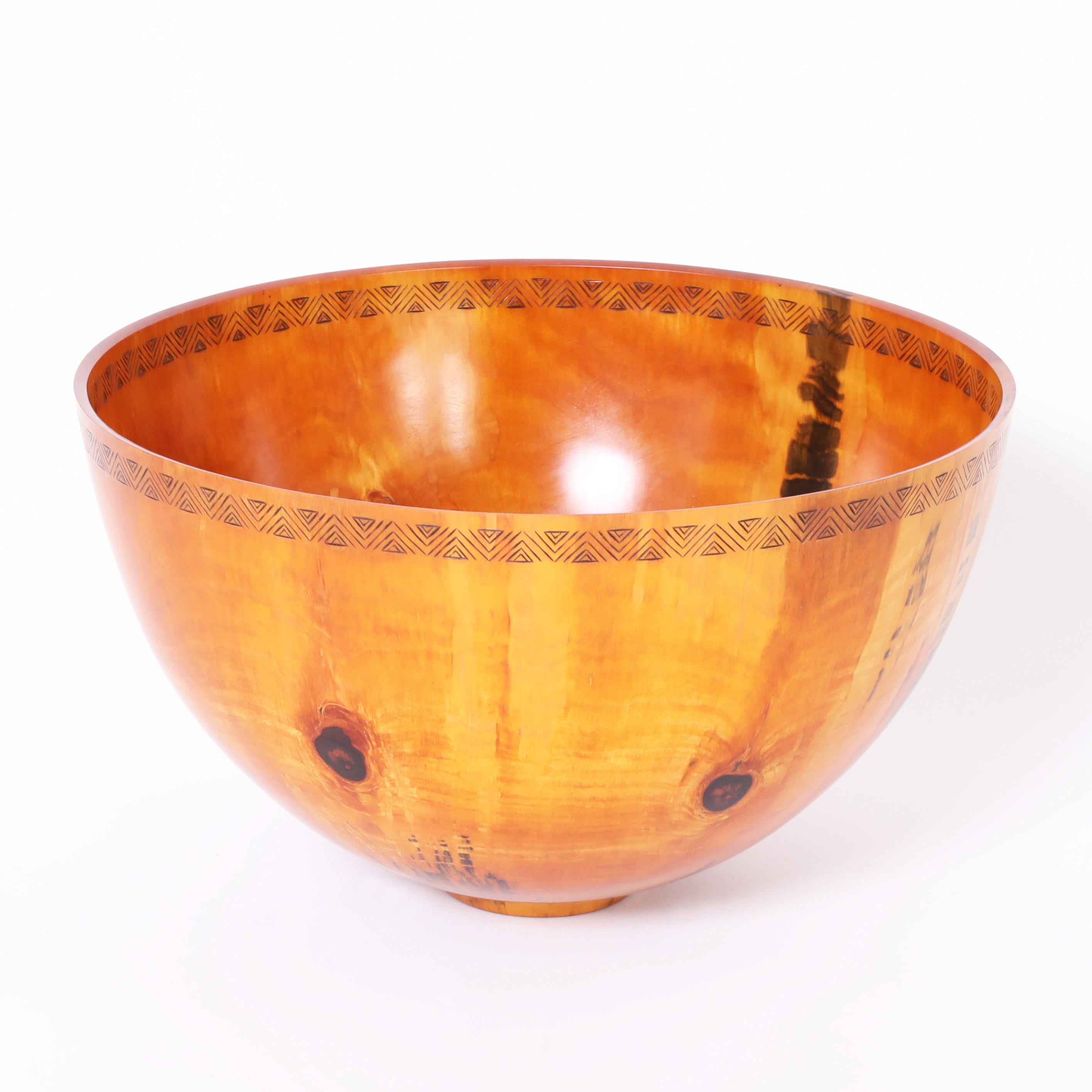 Mid-Century Modern Michael Patrick Smith Large Turned and Decorated Wood Bowl