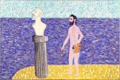 "Sogno dell'artista III", Surreale Figurativo con Autoritratto e Scultura Classica