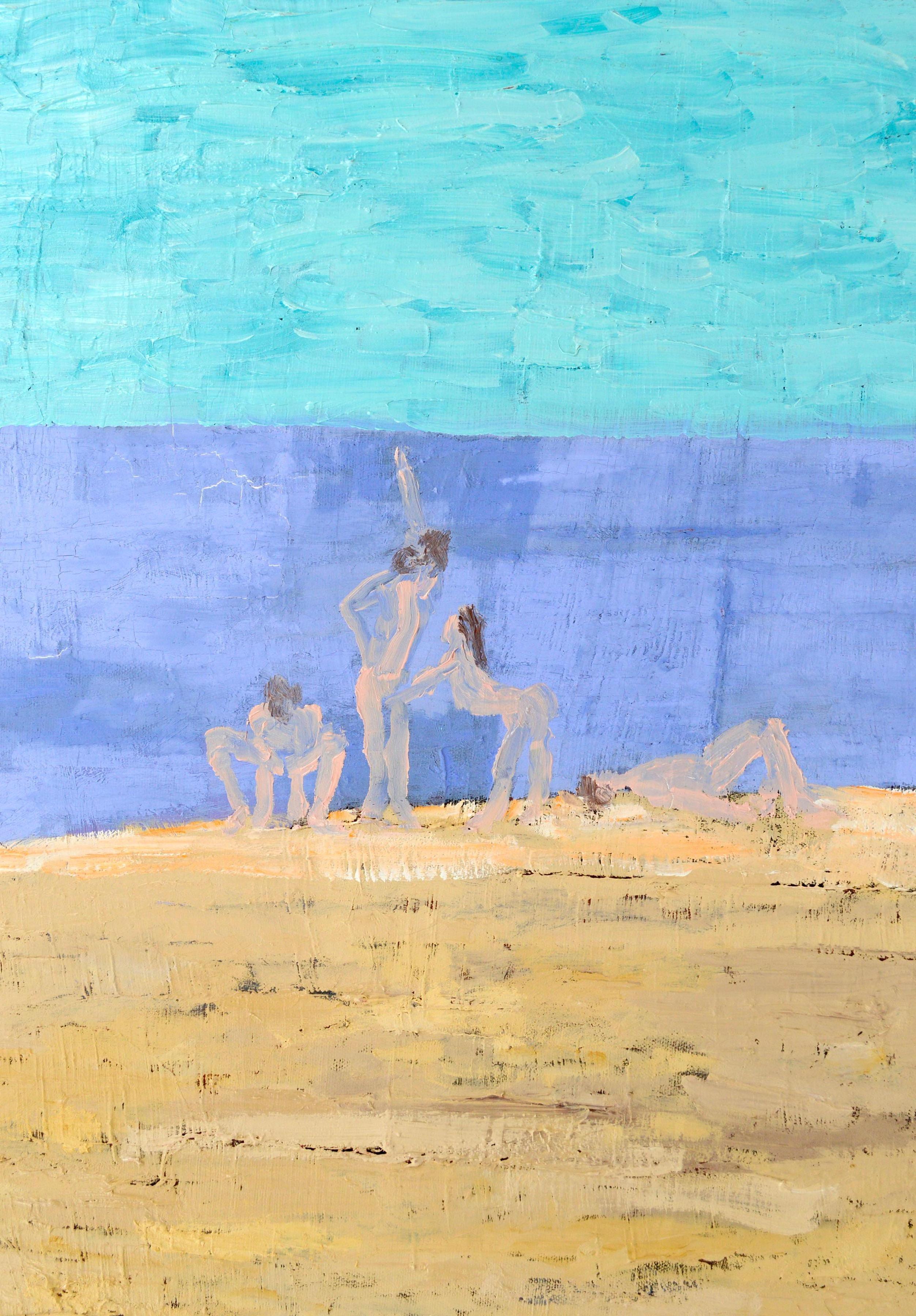 Traum des Künstlers – nackte Figur am Strand, surreales Selbstporträt  (Zeitgenössisch), Painting, von Michael Pauker 