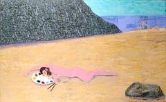 Sogno d'artista - Figura nuda sulla spiaggia, autoritratto surreale