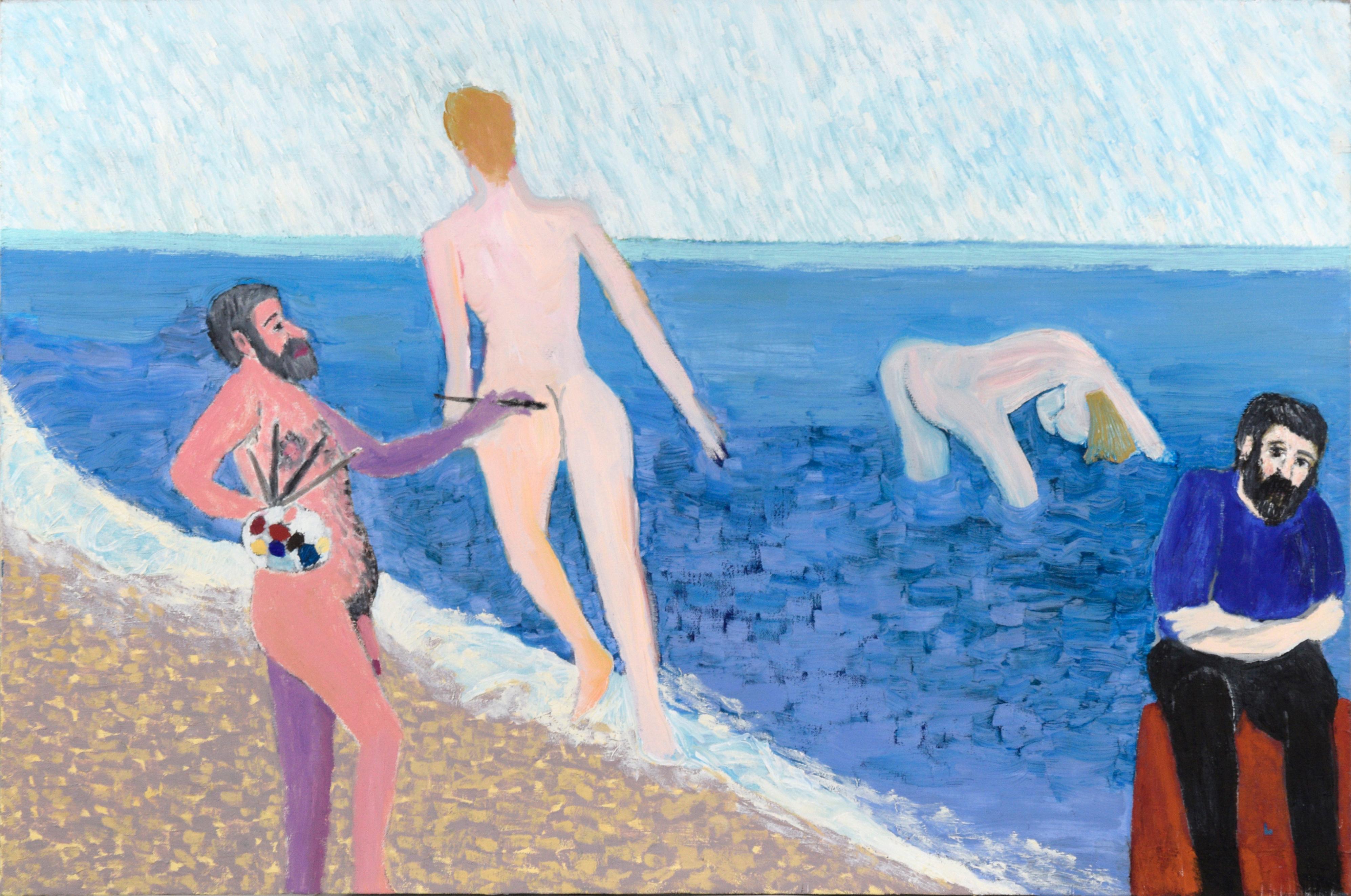 Michael Pauker  Landscape Painting - "Artist's Dream V" Nude Painting Nudes, Surreal Figurative with Self-Portrait