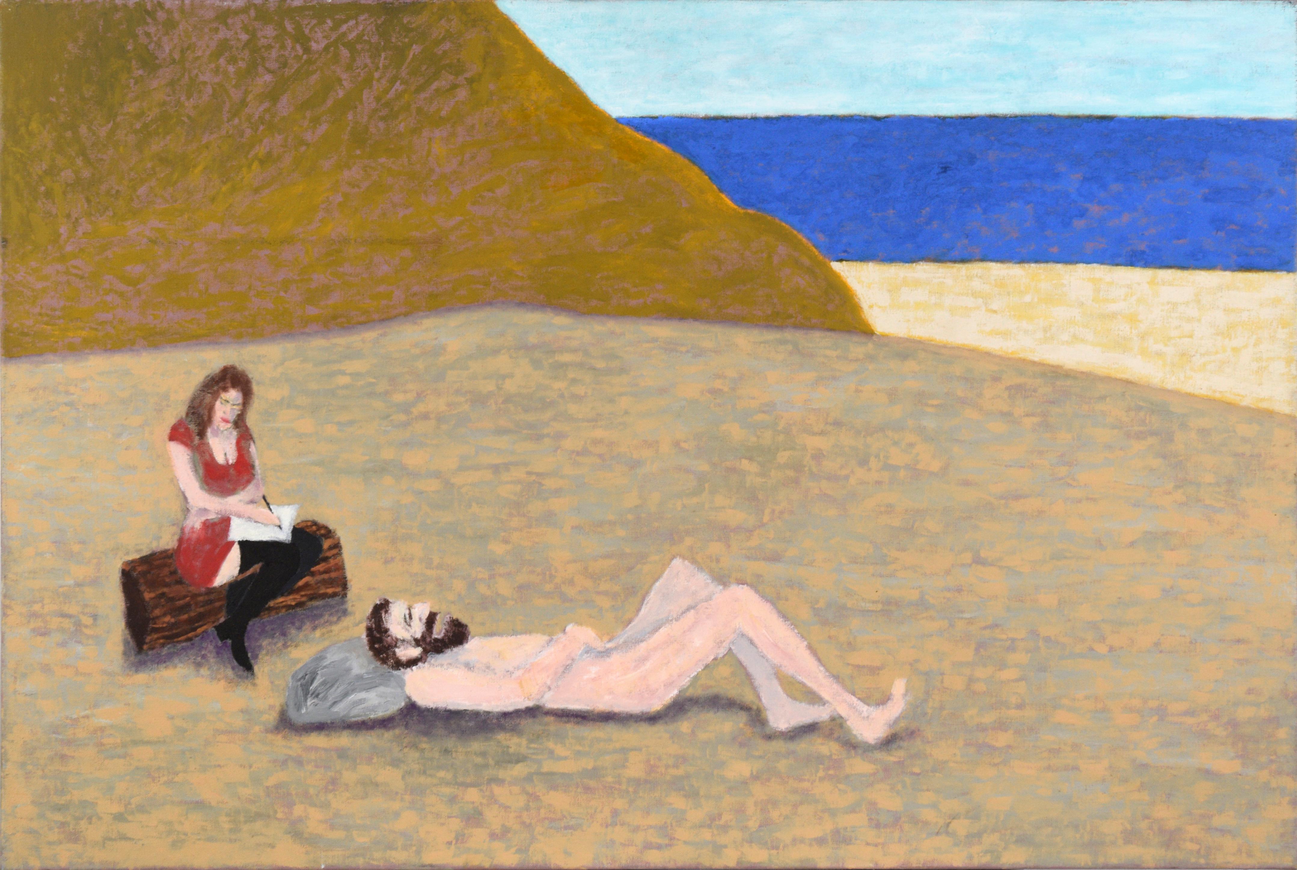 Michael Pauker  Landscape Painting – Artist's Dream VII - "The Talking Cure", Zeitgenössisches surreales Self-Portrait