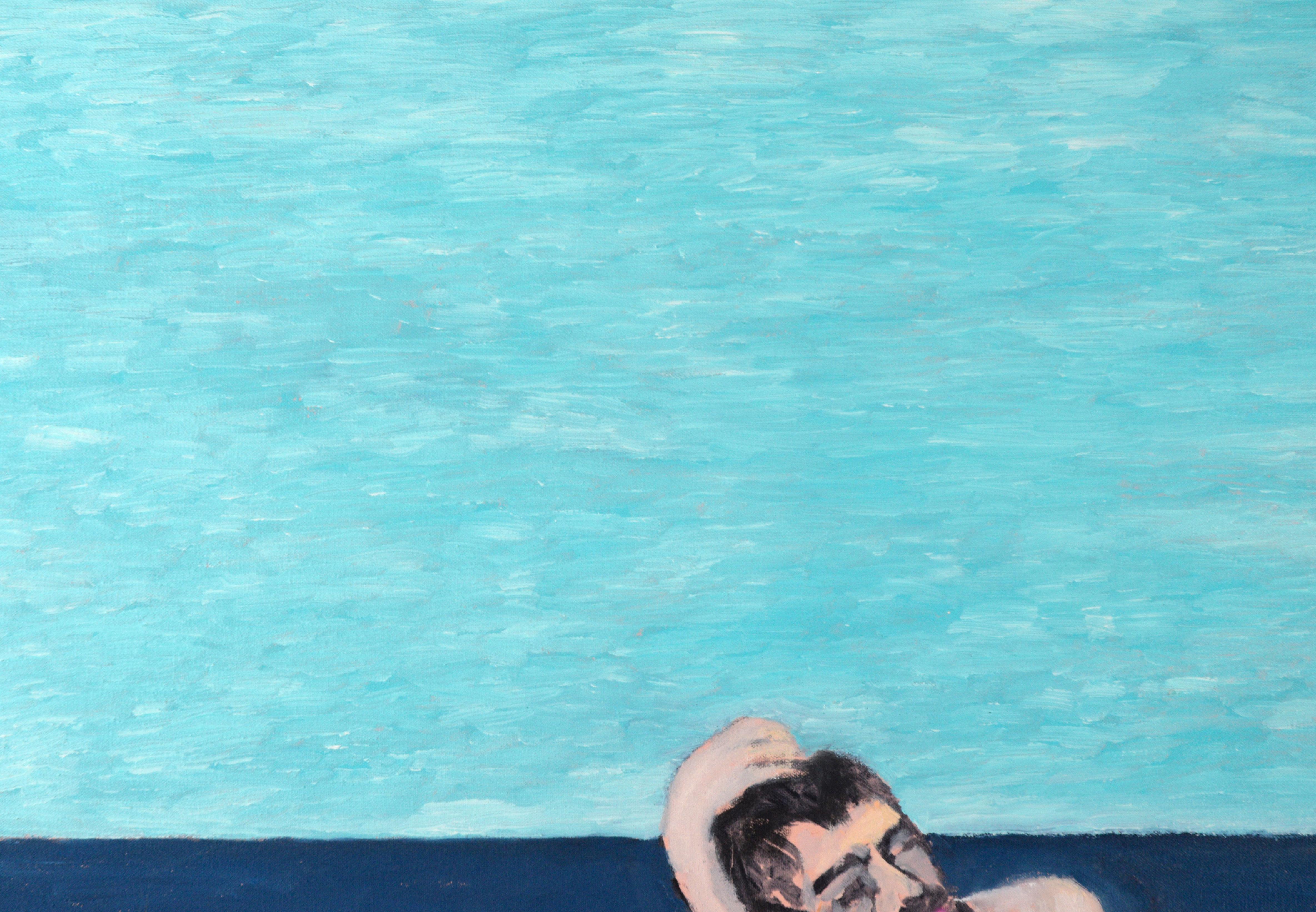 Sogno dell'artista VIII - Svegliarsi, autoritratto surreale contemporaneo sulla spiaggia - Painting di Michael Pauker 