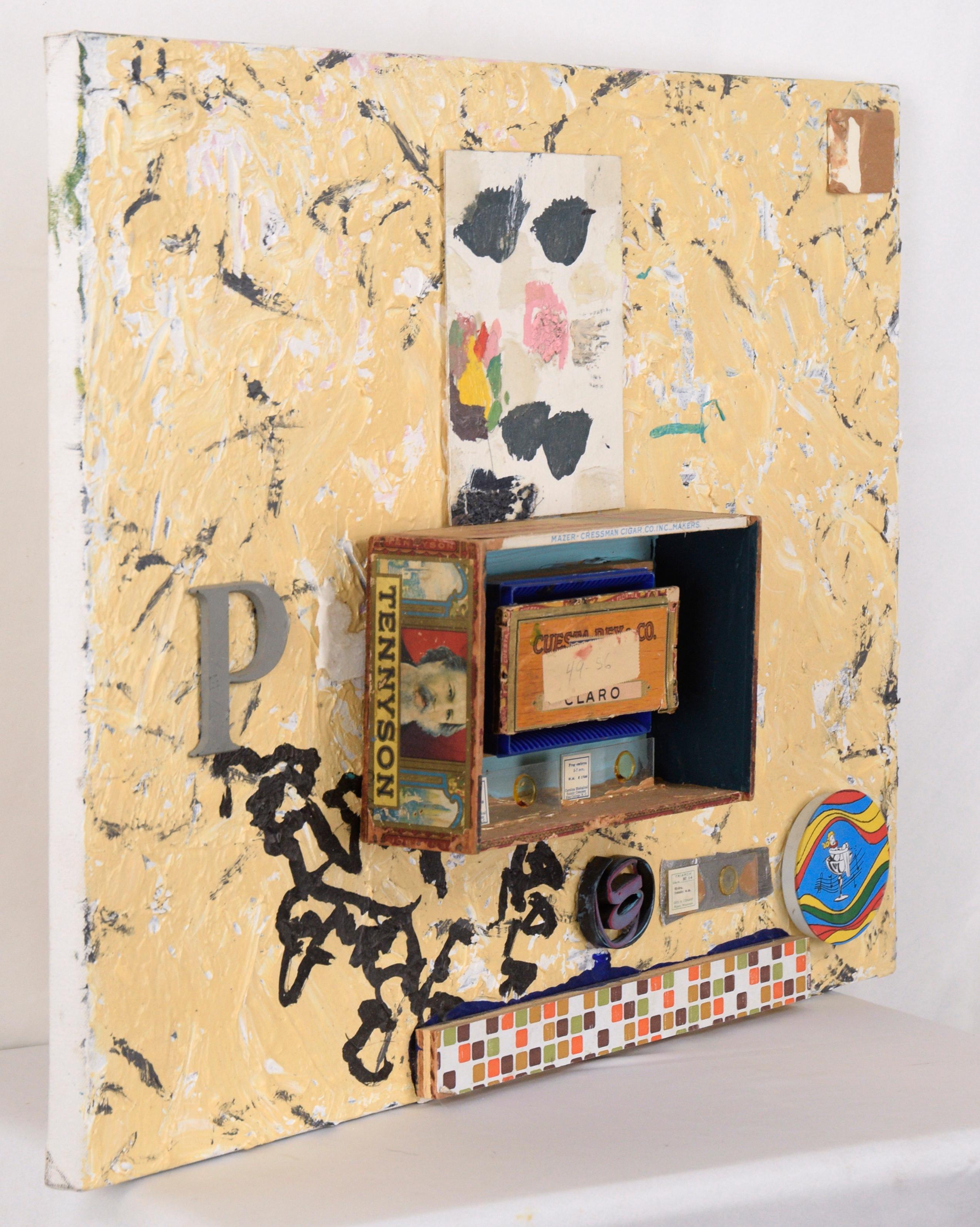 Assemblage with Cigar Box and the Letter P - Sculpture by Michael Pauker 