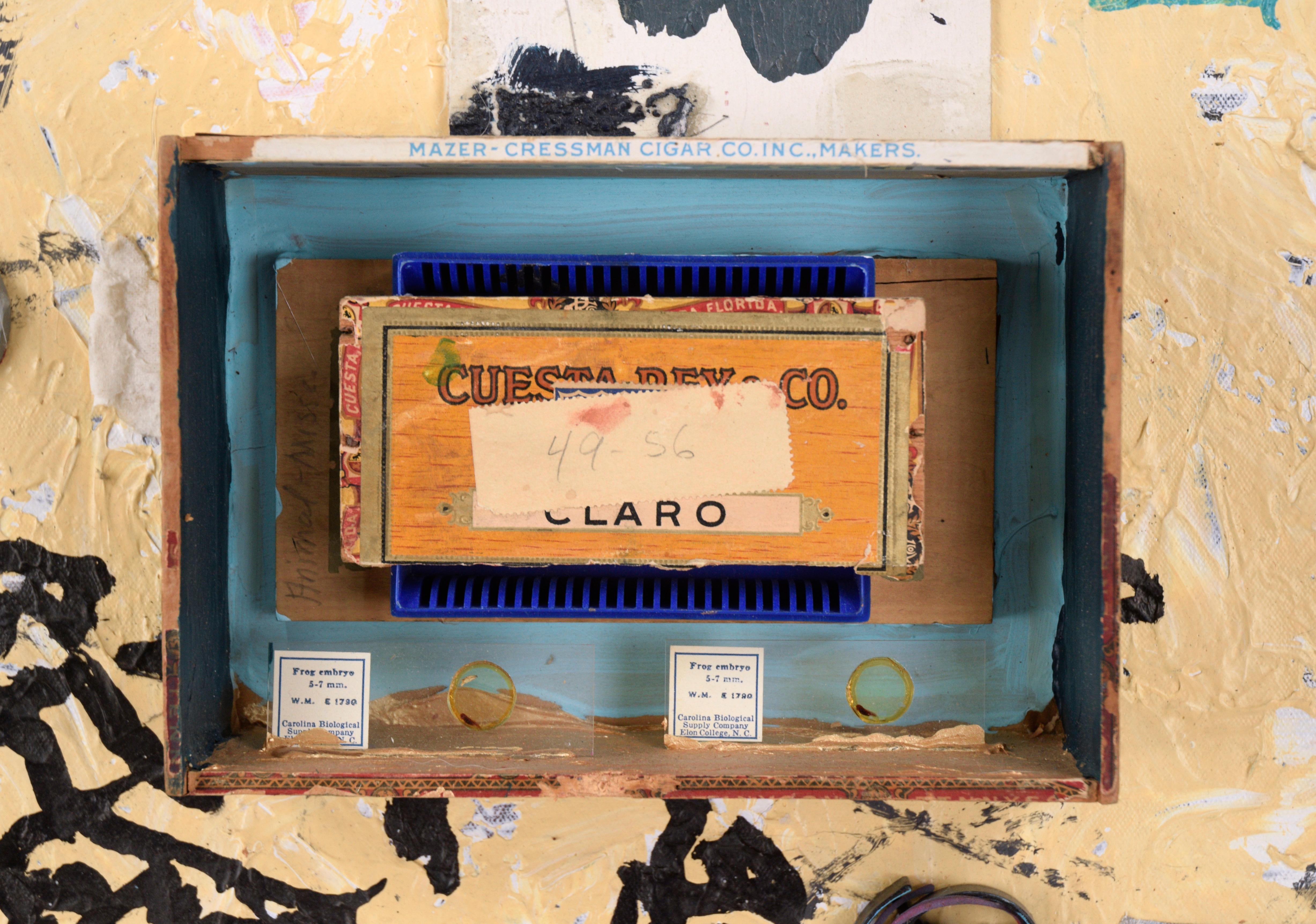 Assemblage with Cigar Box and the Letter P - Abstract Expressionist Sculpture by Michael Pauker 