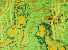 Contemporary Surreal Figurative Self Portrait with Neon Green