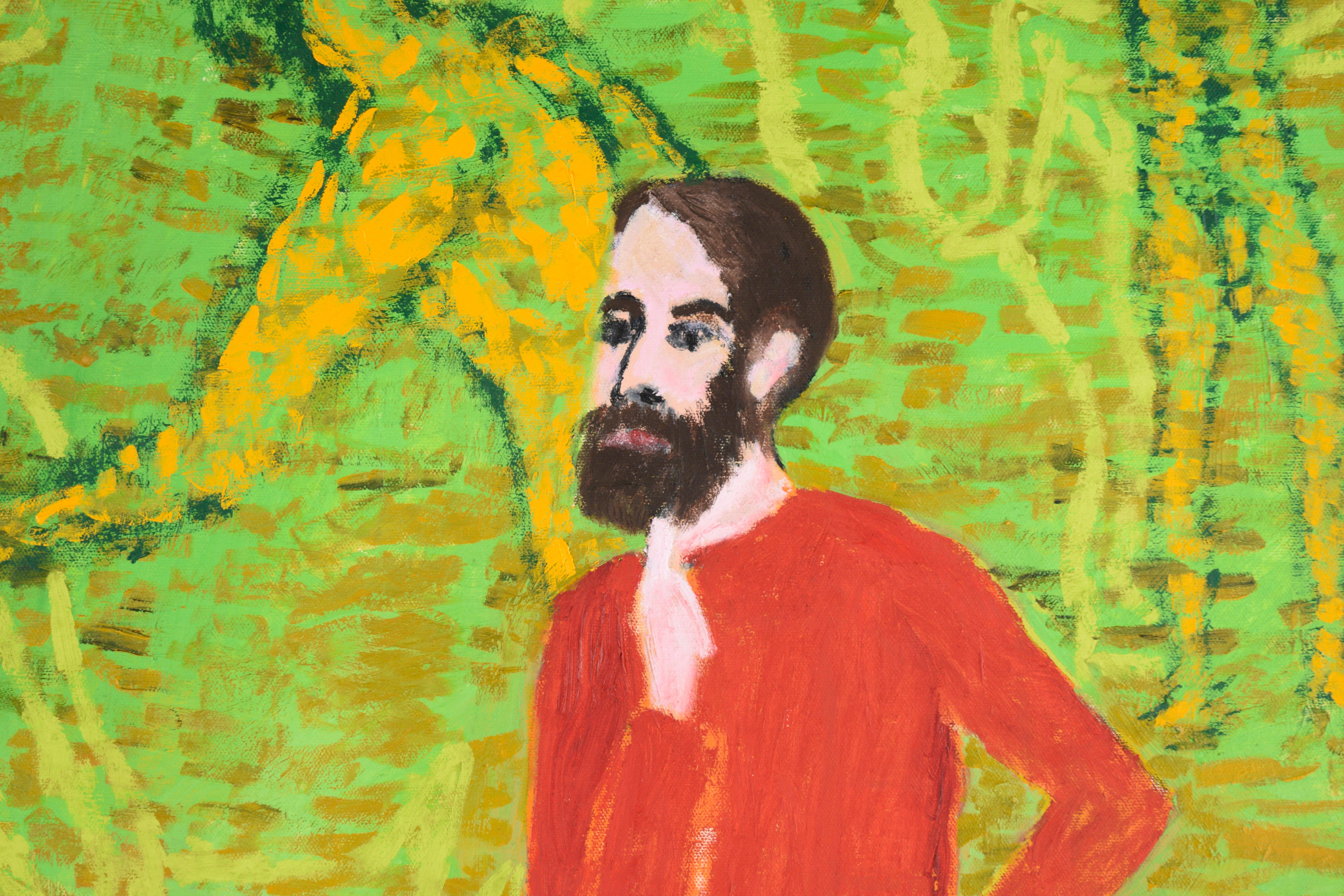 Portrait autoportrait figuratif surréaliste contemporain vert fluo, contemporain  - Contemporain Painting par Michael Pauker 