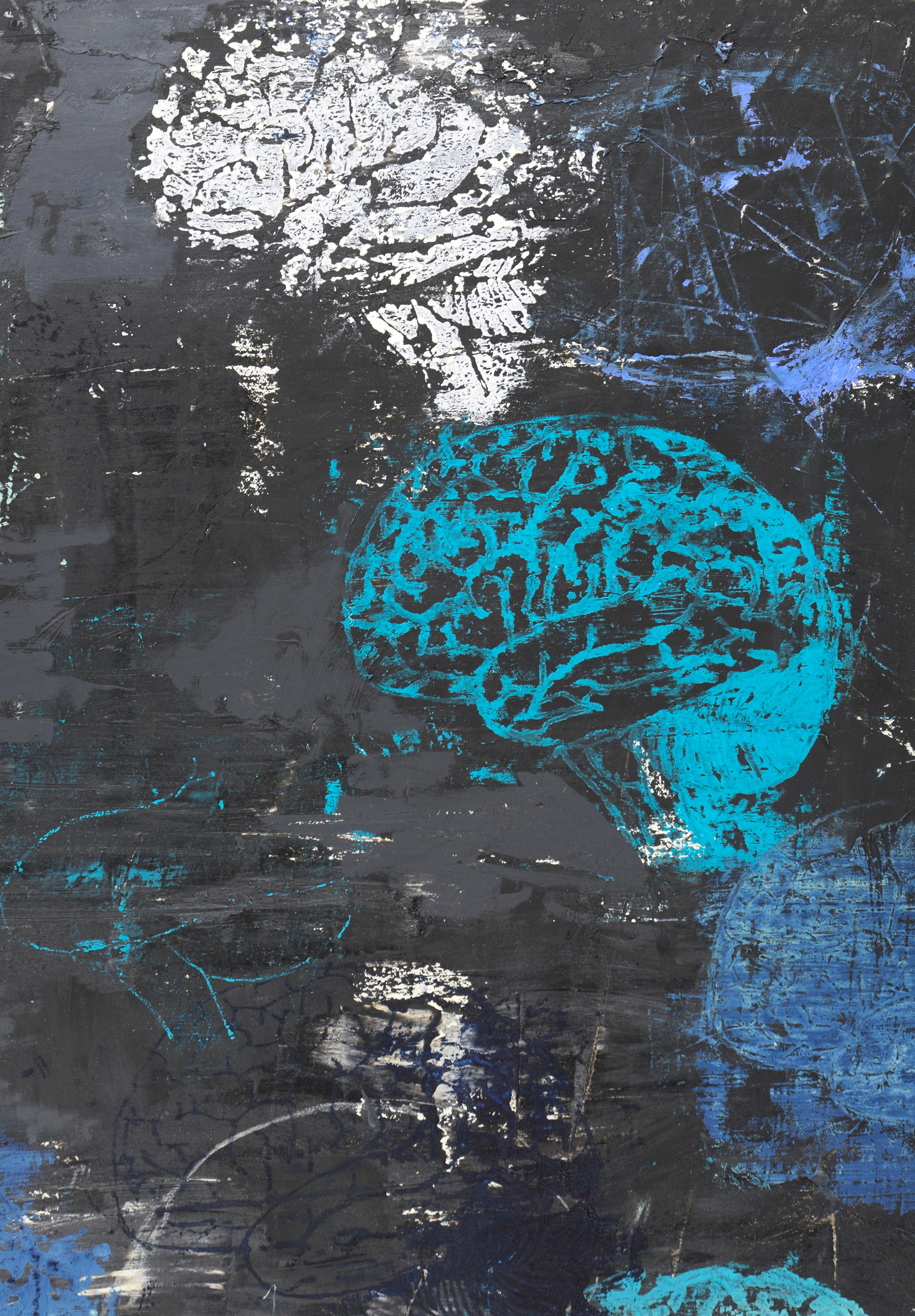 Brainiac VIII Abstract - Large Scale Abstract with Blue, White, & Black - Painting by Michael Pauker 
