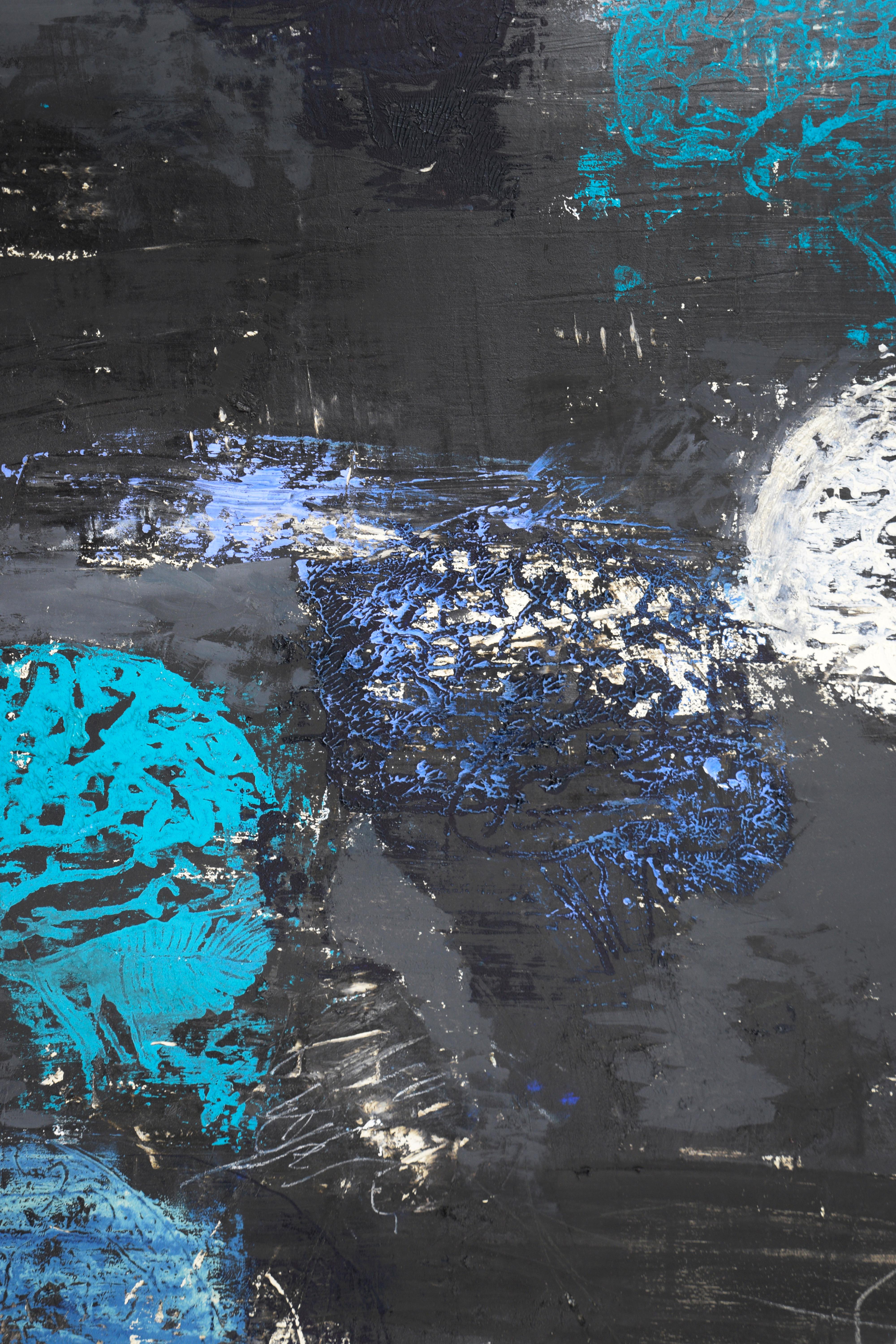 Brainiac VIII Abstrakt - Großformatig Abstrakt mit Blau, Weiß und Schwarz (Abstrakter Expressionismus), Painting, von Michael Pauker 