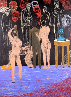 ""Cafe Society", Surreales großformatiges figuratives abstraktes Gemälde