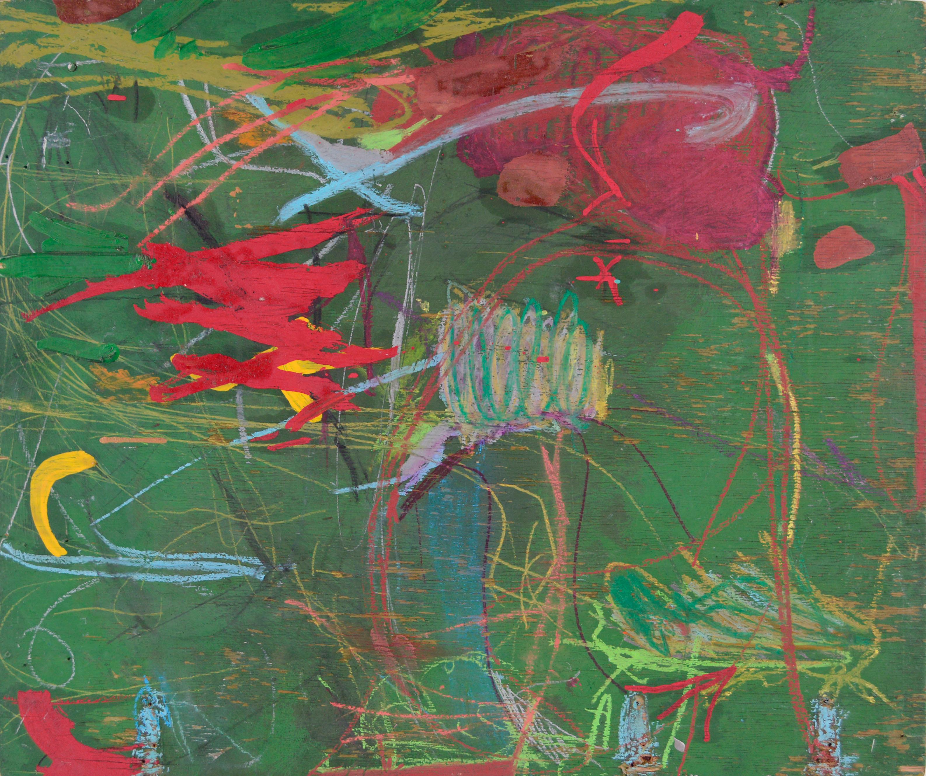 Neo-Expressionist Green & Red Abstract - Painting by Michael Pauker 