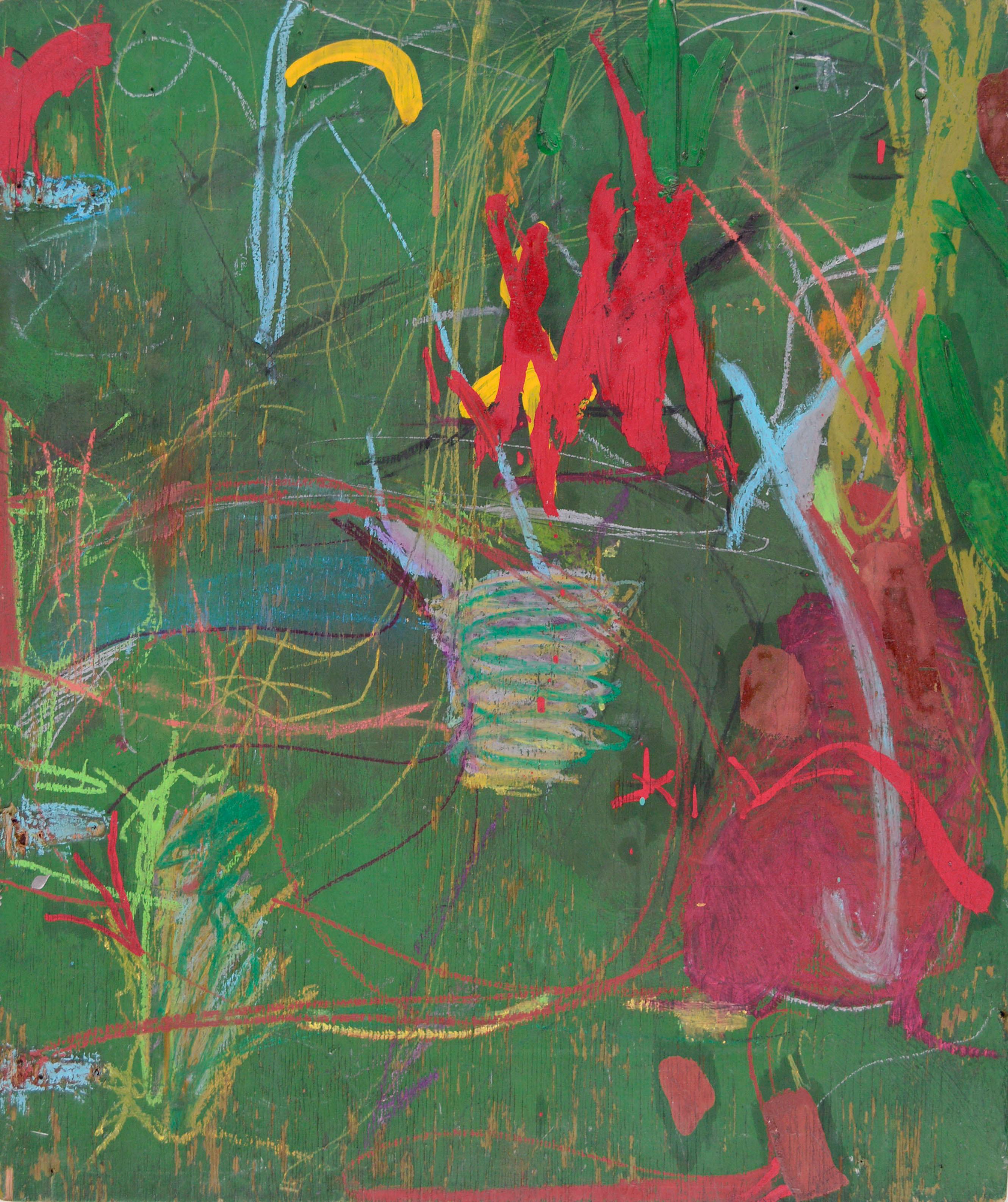 Neo-Expressionist Green & Red Abstract