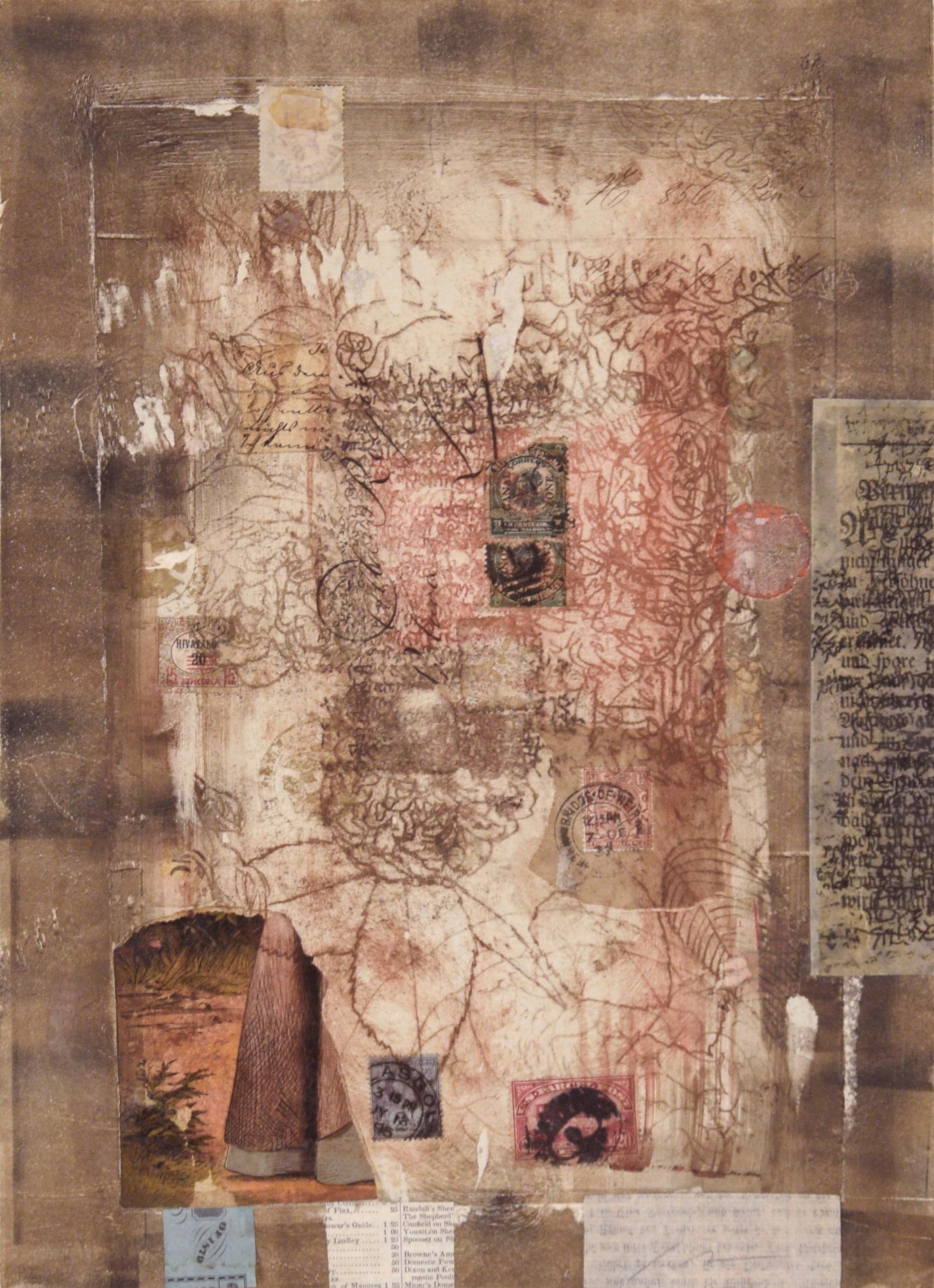 Monogravure Chine Colle avec collage - Painting de Michael Pauker 