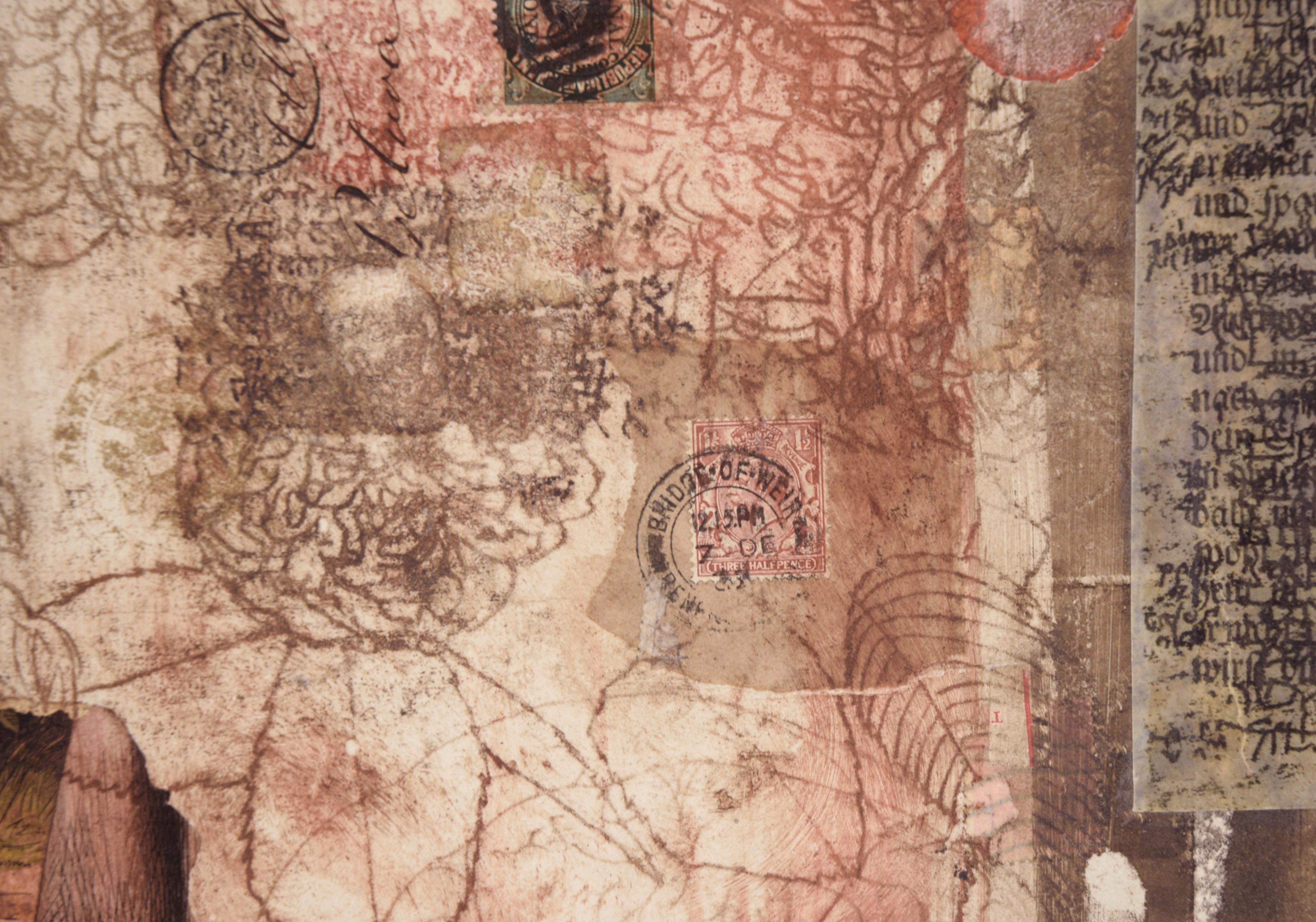 Hivatalo - Chine Colle Monoprint with Collage - Contemporary Painting by Michael Pauker 